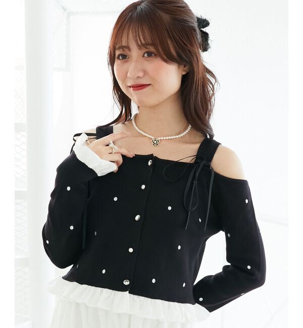  「2wayリボンドット肩あきニット」|ニット・セーター|ブラック