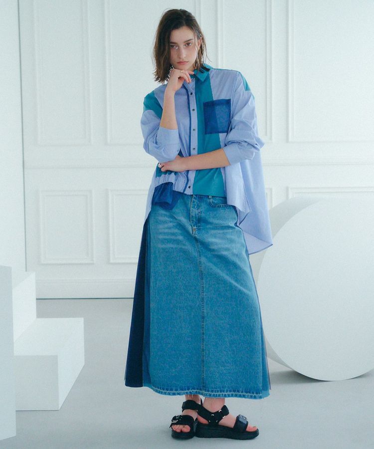 Editt by YECCA VECCA「素材MIXメタルラインデニムスカート」|スカート|