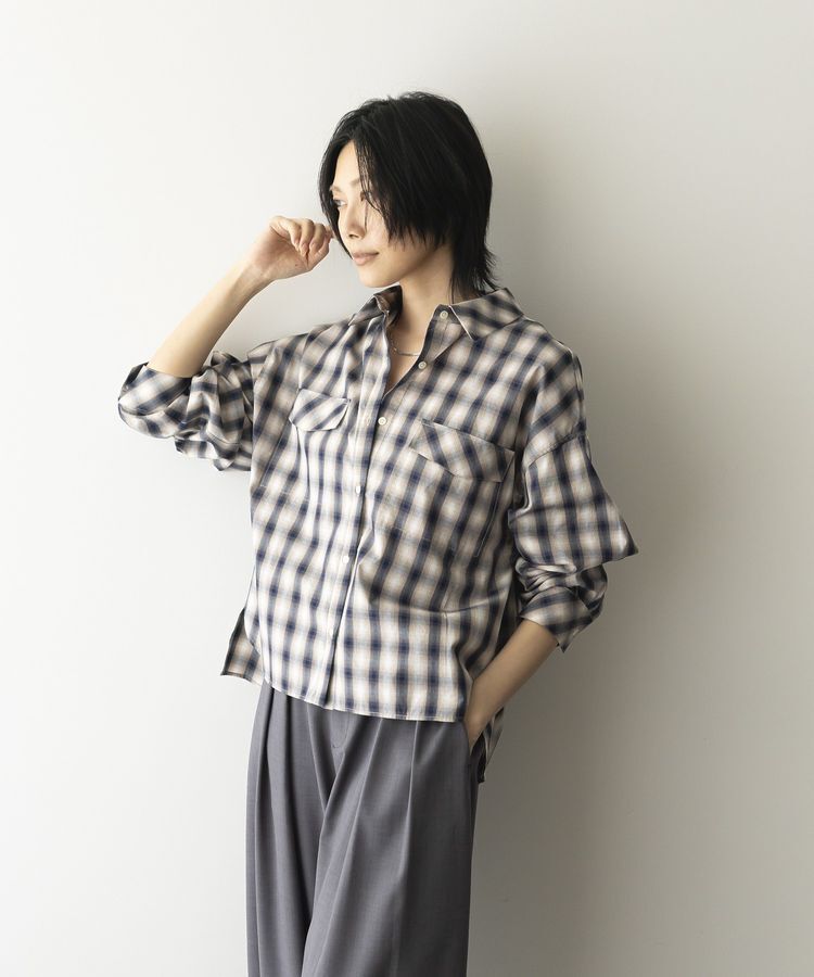 GARAGE OF GOOD CLOTHING「オンブレチェックショート丈シャツ」|シャツ・ブラウス|Beige