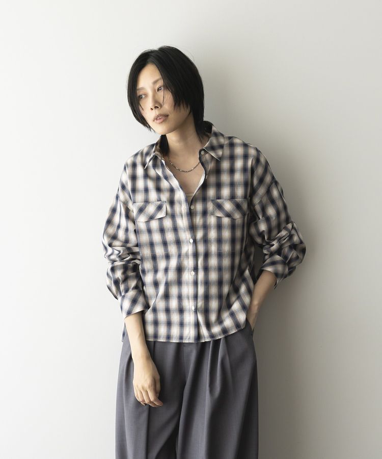 GARAGE OF GOOD CLOTHING「オンブレチェックショート丈シャツ」|シャツ・ブラウス|