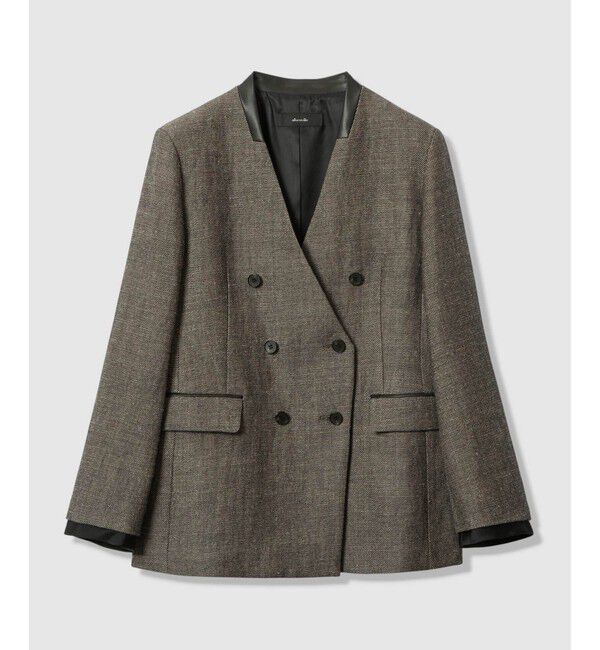 allureville「リネンウールダブルブレストジャケット」|ノーカラージャケット|