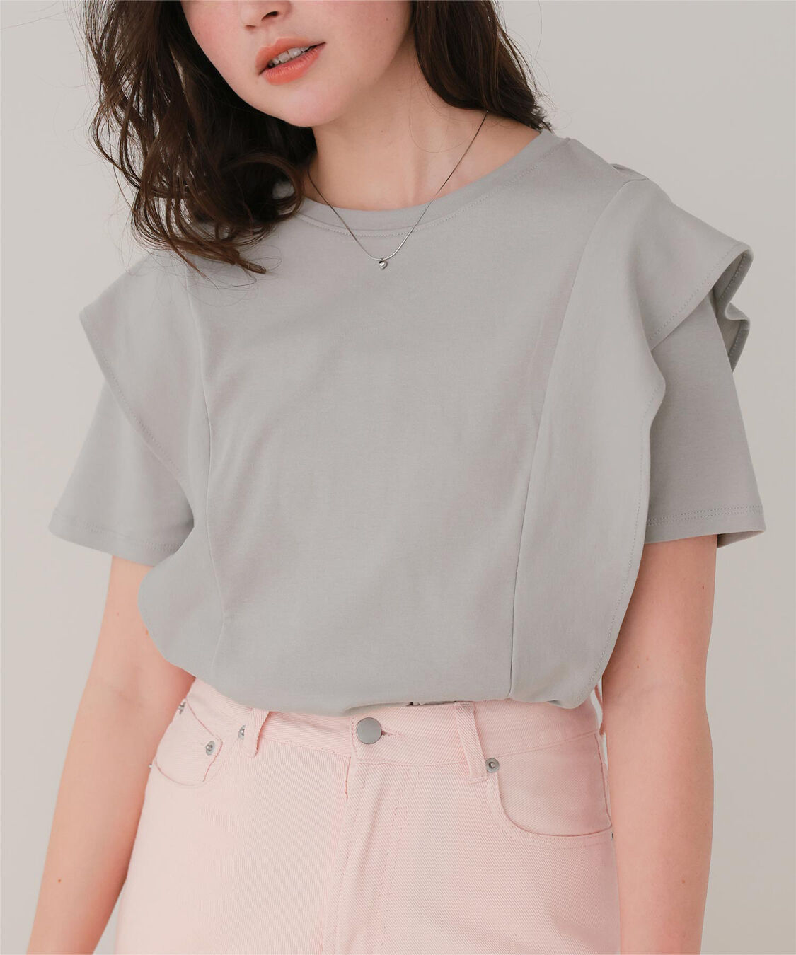 titivate「汗染み防止ラッフルスリーブTシャツ」|Tシャツ・カットソー|グレー