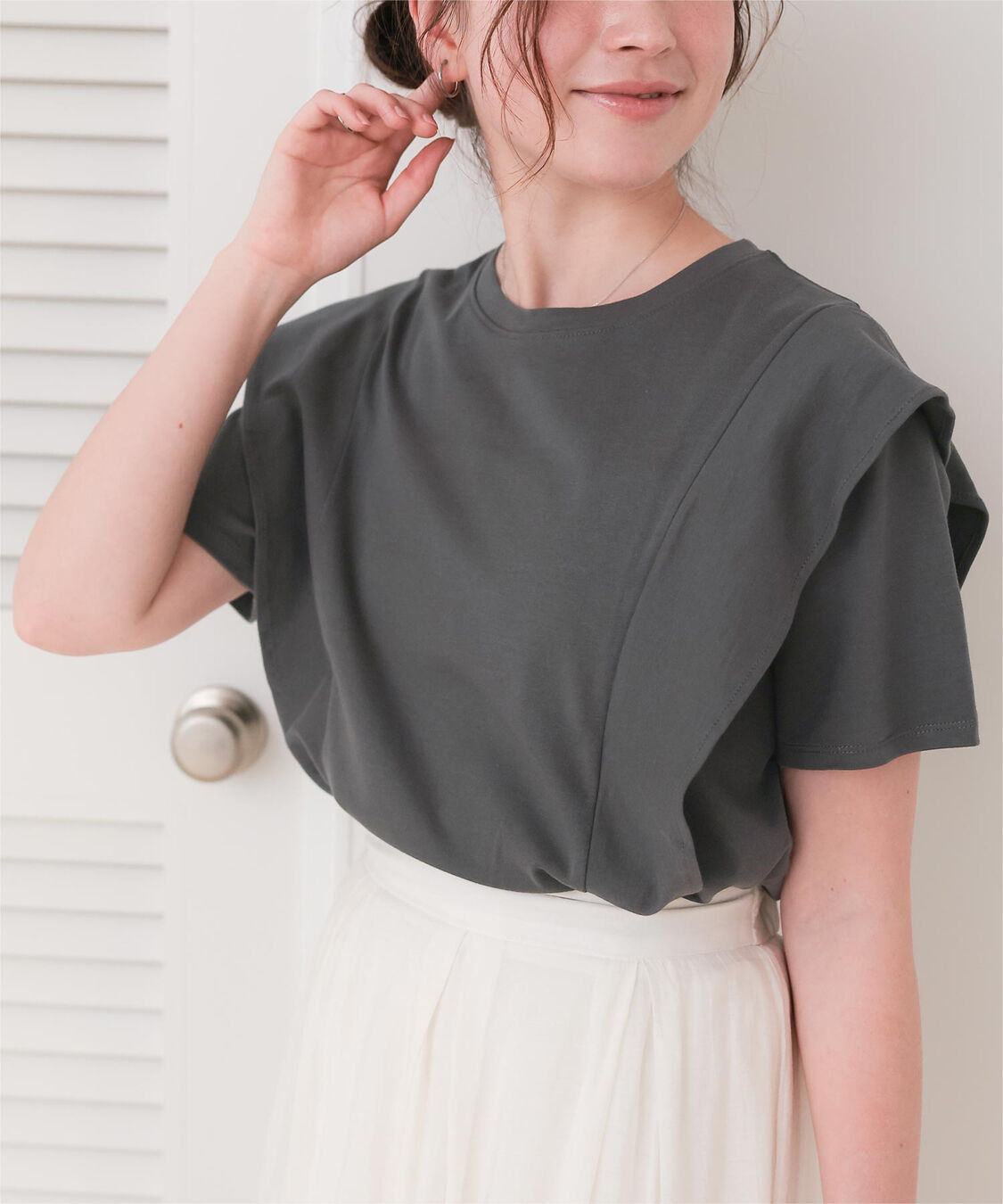 titivate「汗染み防止ラッフルスリーブTシャツ」|Tシャツ・カットソー|