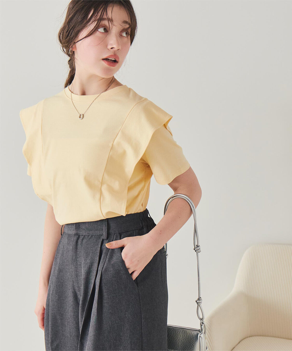 titivate「汗染み防止ラッフルスリーブTシャツ」|Tシャツ・カットソー|