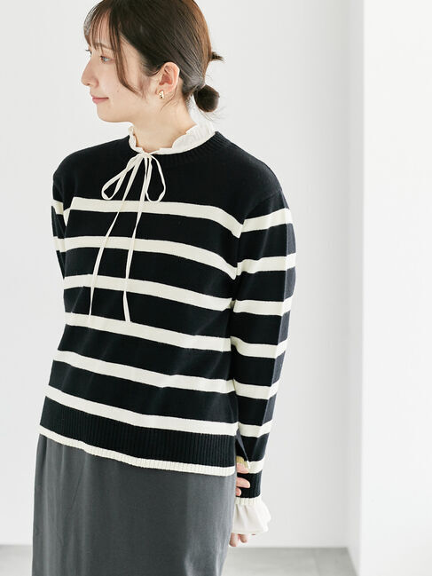 Te chichi TERRASSE「無地/ボーダーアソートもちもちニット」|ニット・セーター|ブラック
