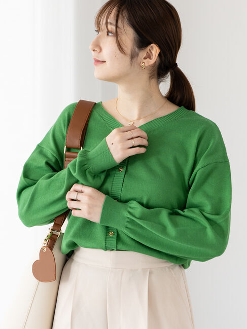 Te chichi TERRASSE「前後2WAY金釦カーディガン」|カーディガン|グリーン
