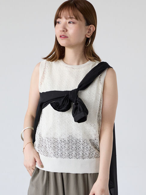 Lugnoncure「レース編みノースリーブニット」|ニット・セーター|オフホワイト