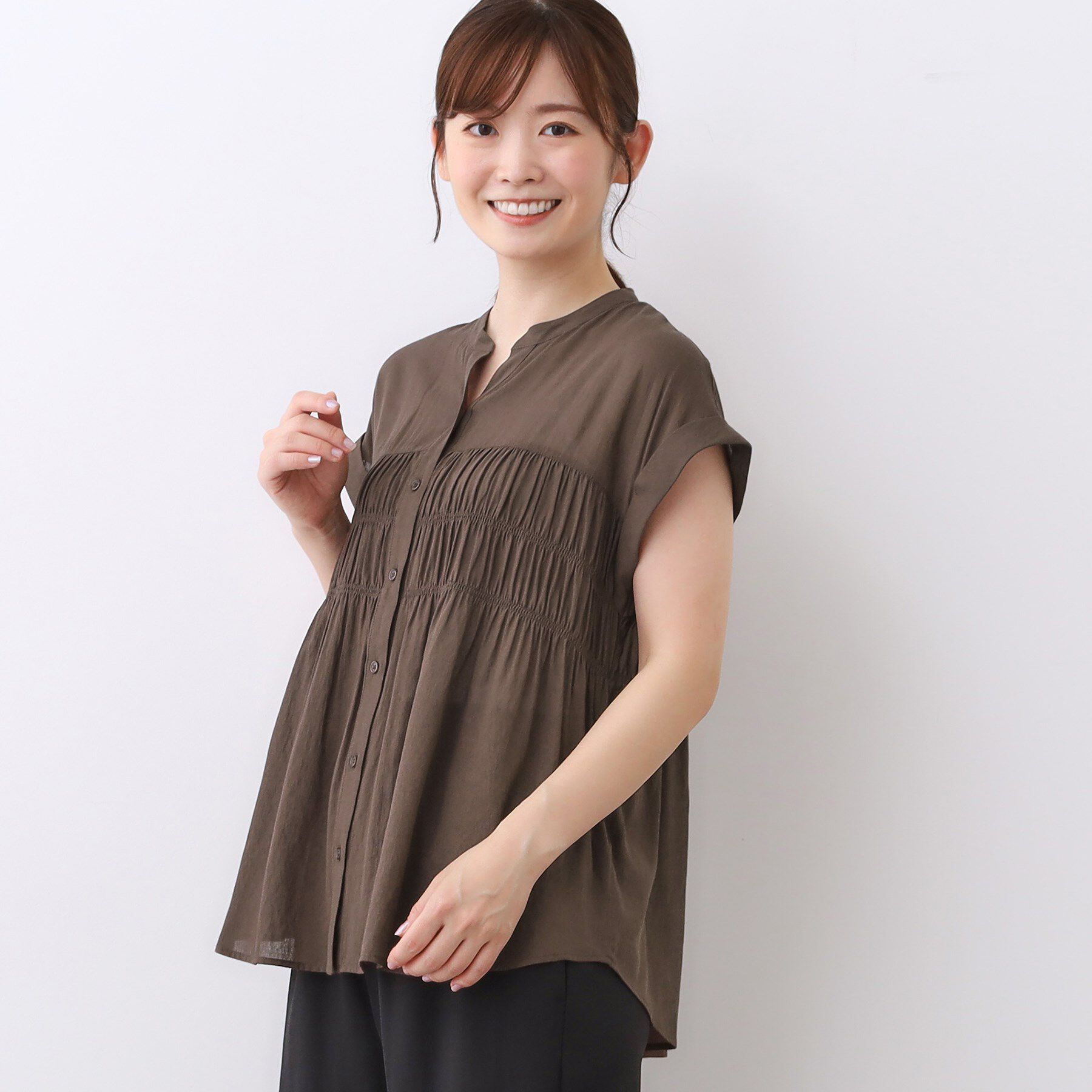 Reflect「【二の腕さりげなくカバー】シャーリングブラウス」|シャツ・ブラウス|