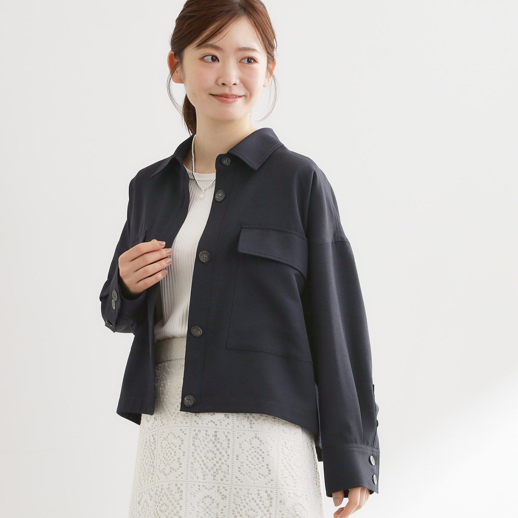 Reflect「リネンライクシャツブルゾン」|ブルゾン・スタジャン|ネイビー(094)