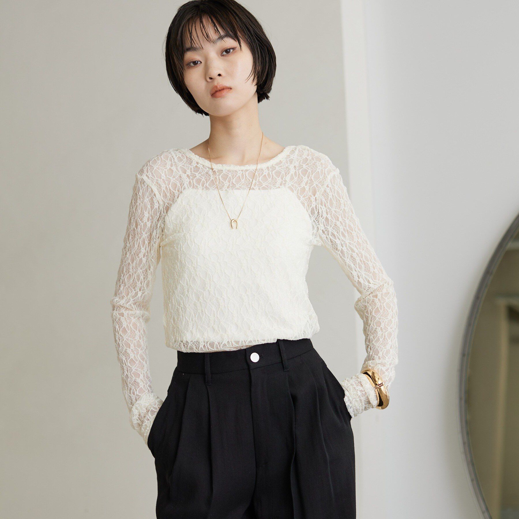 GALLEST「【一部店舗限定】バックオープンレースカットソー」|Tシャツ・カットソー|オフホワイト(003