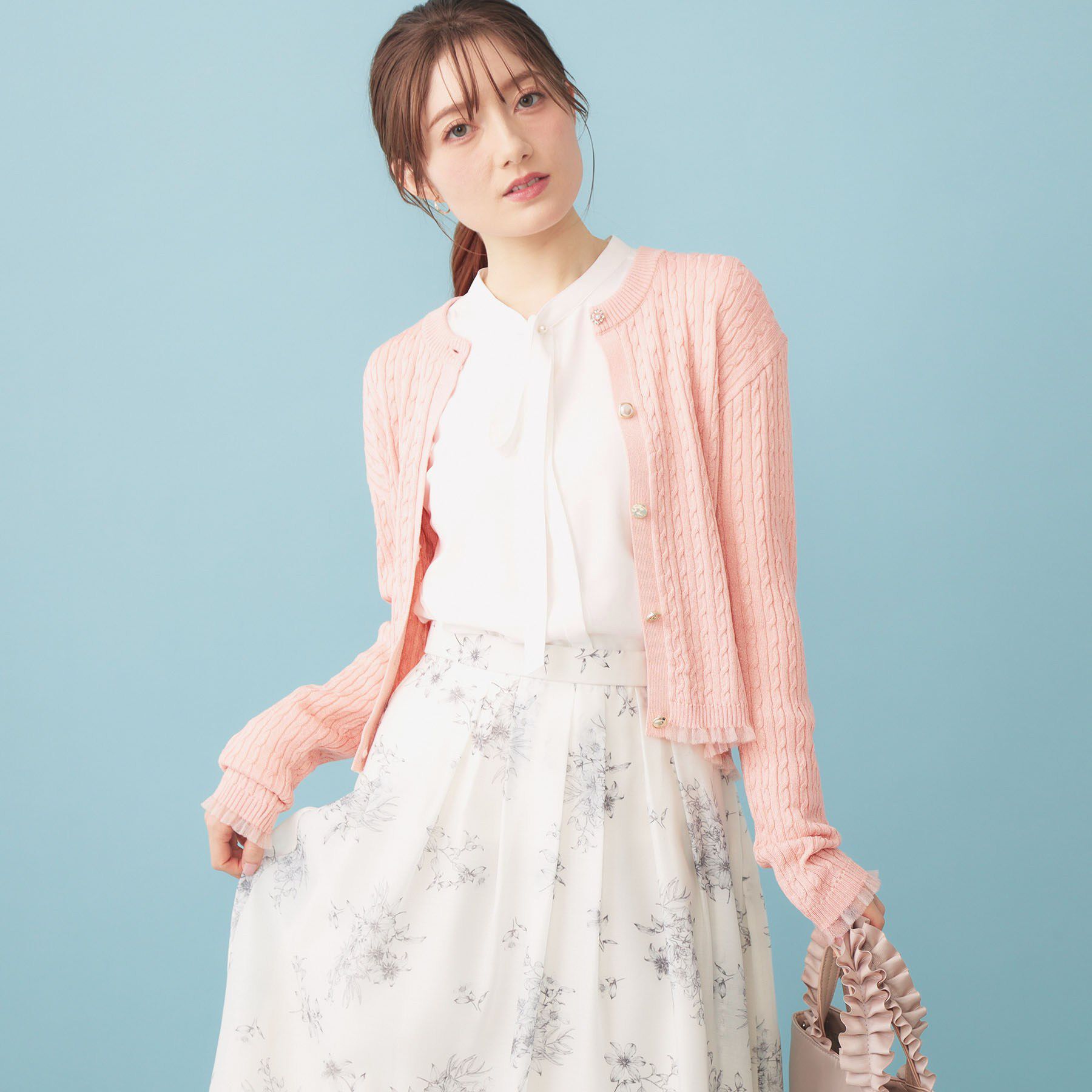 index「袖シアーフリルケーブルラメカーディガン【洗濯機OK/坑ピル】」|カーディガン|オレンジ(665)
