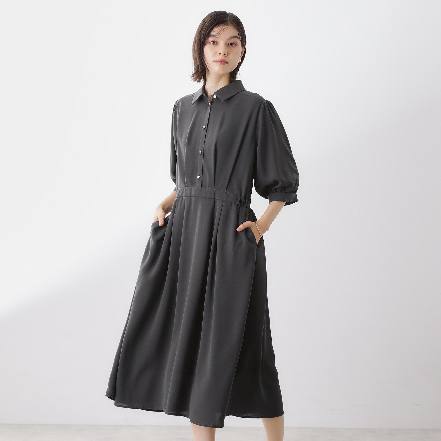 THE SHOP TK「5分袖シャツワンピース【防シワ/吸水速乾/UVケア/洗濯機OK】」|ワンピース|