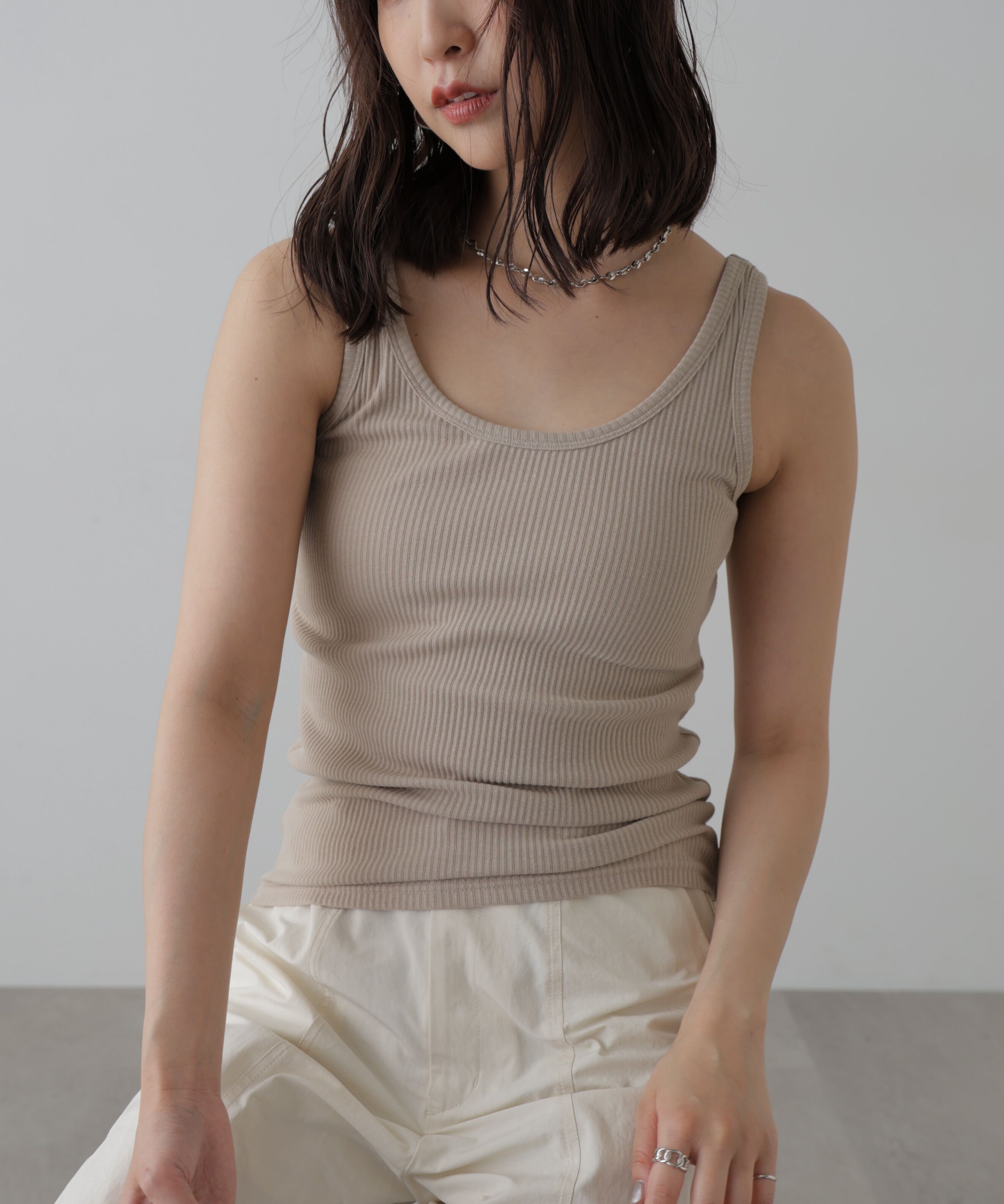  「テレコタンク」|Tシャツ・カットソー|ベージュ