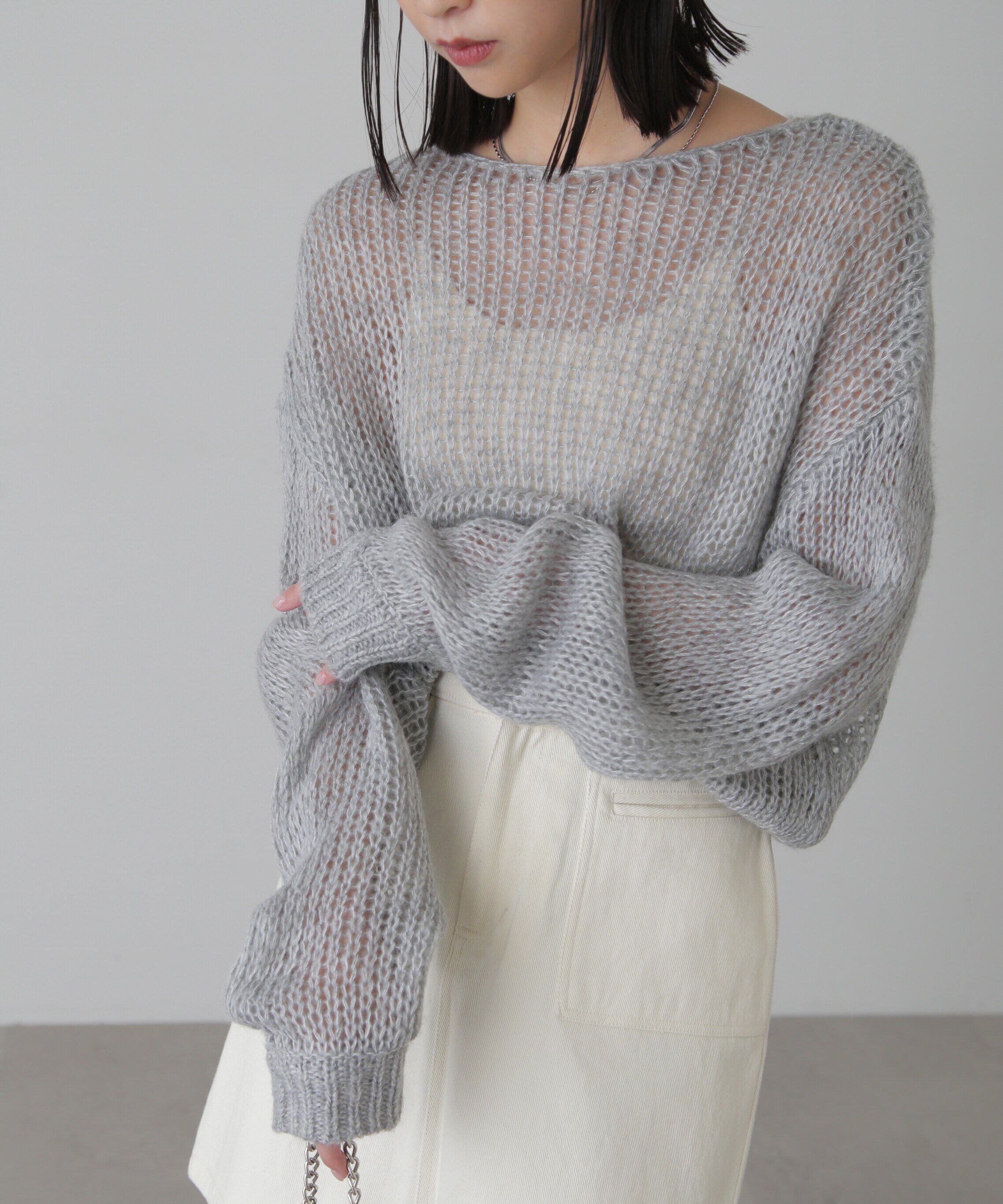  「シアーモヘヤライクニット」|ニット・セーター|グレー