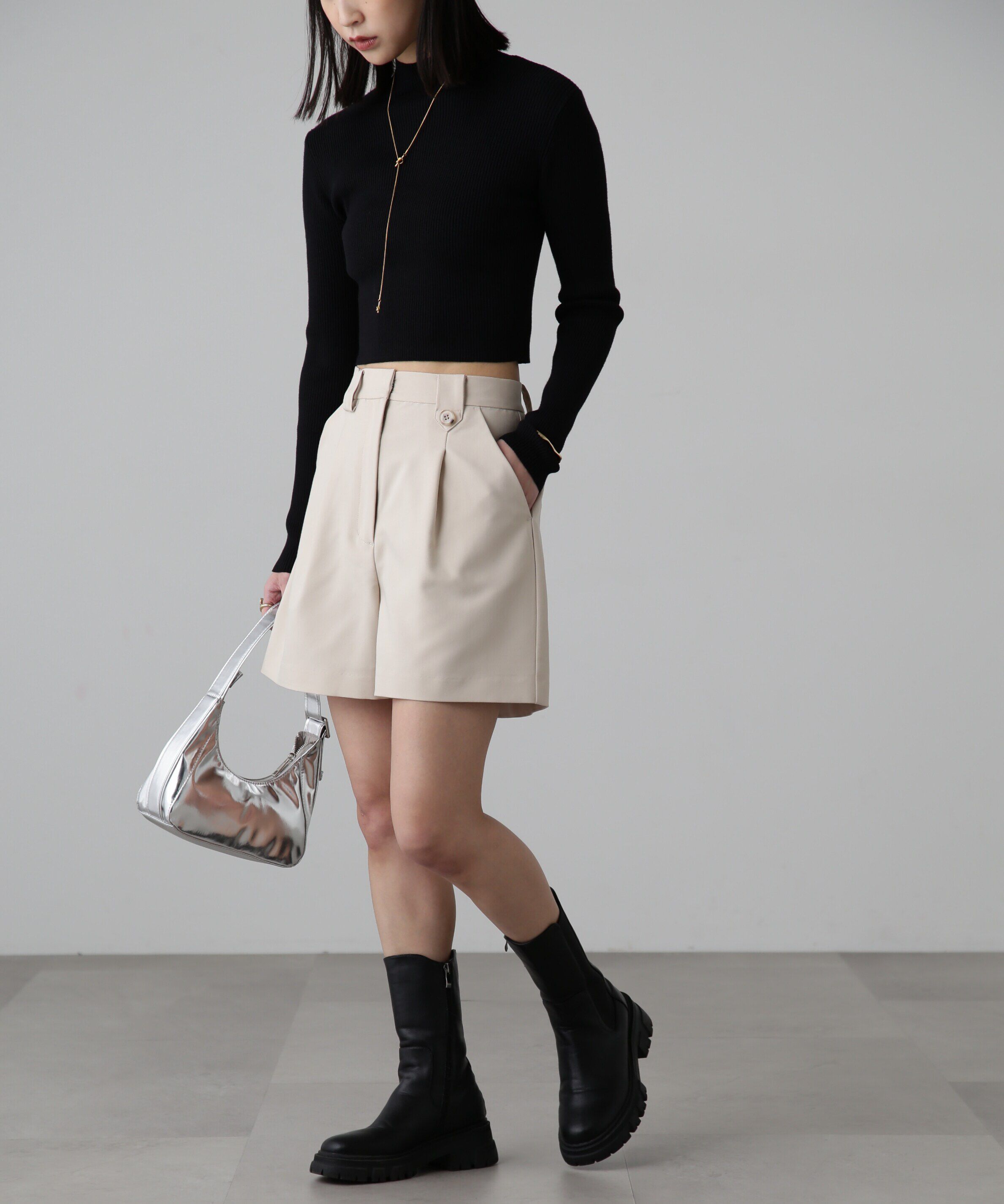  「ハイネックショート丈リブニット」|ニット・セーター|