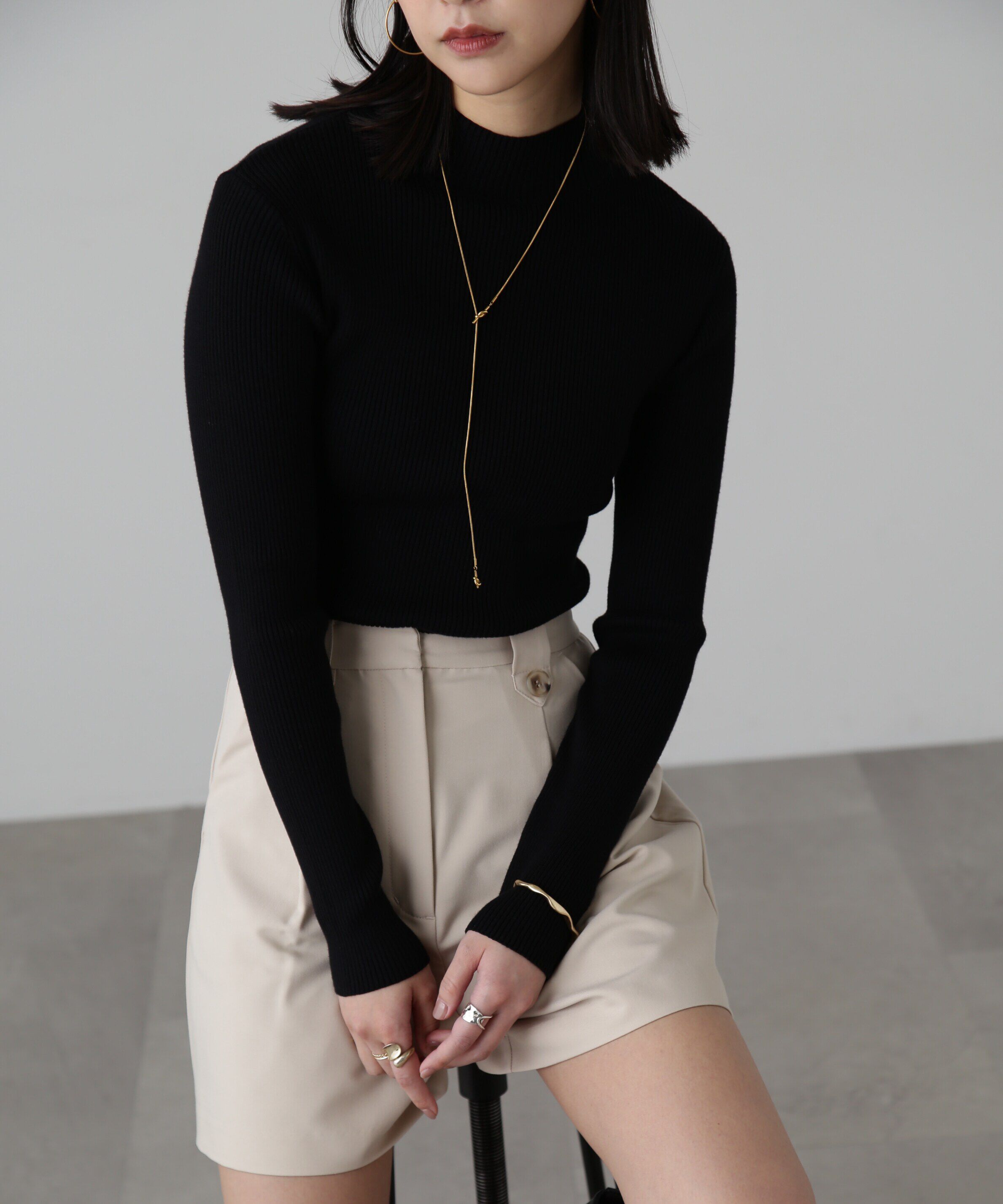  「ハイネックショート丈リブニット」|ニット・セーター|