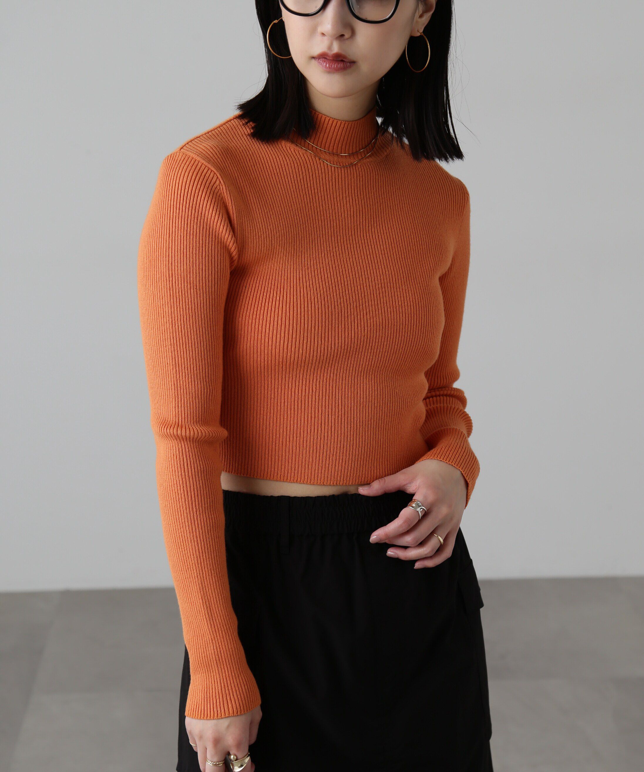  「ハイネックショート丈リブニット」|ニット・セーター|