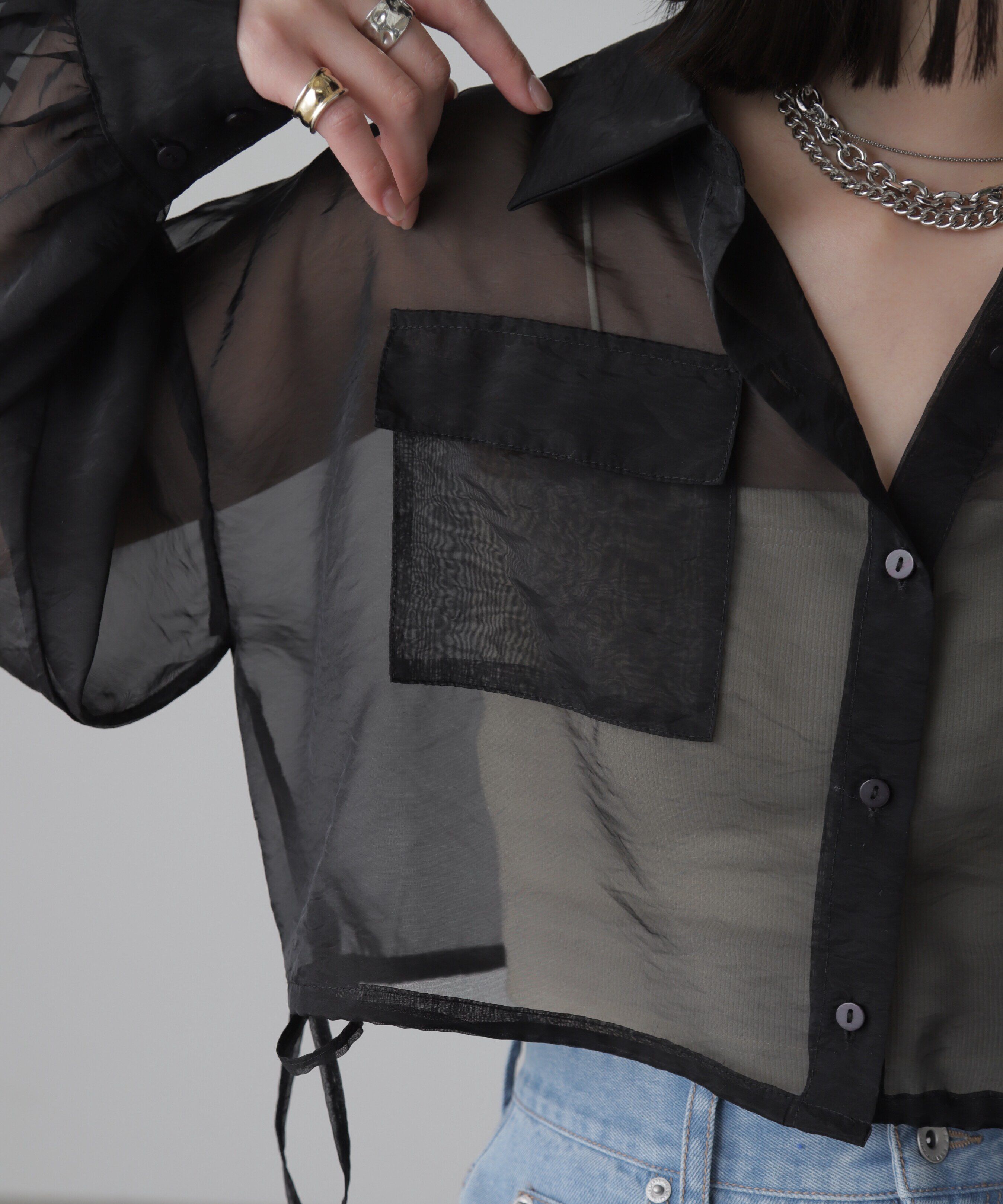  「裾ドロストショート丈シアーシャツ」|シャツ・ブラウス|