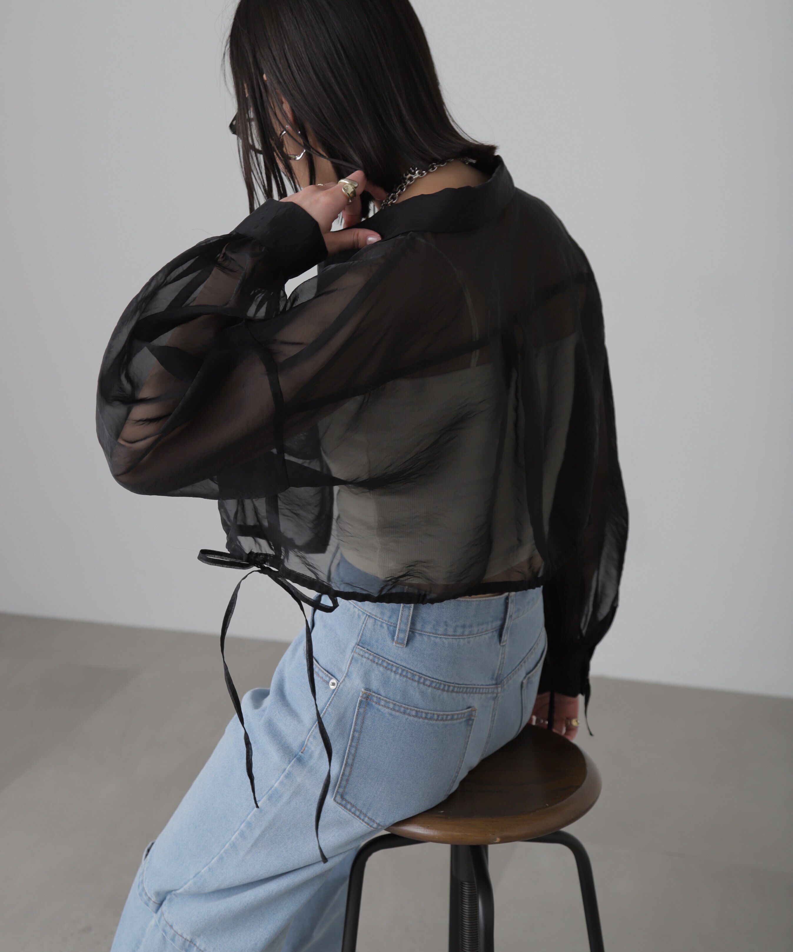  「裾ドロストショート丈シアーシャツ」|シャツ・ブラウス|