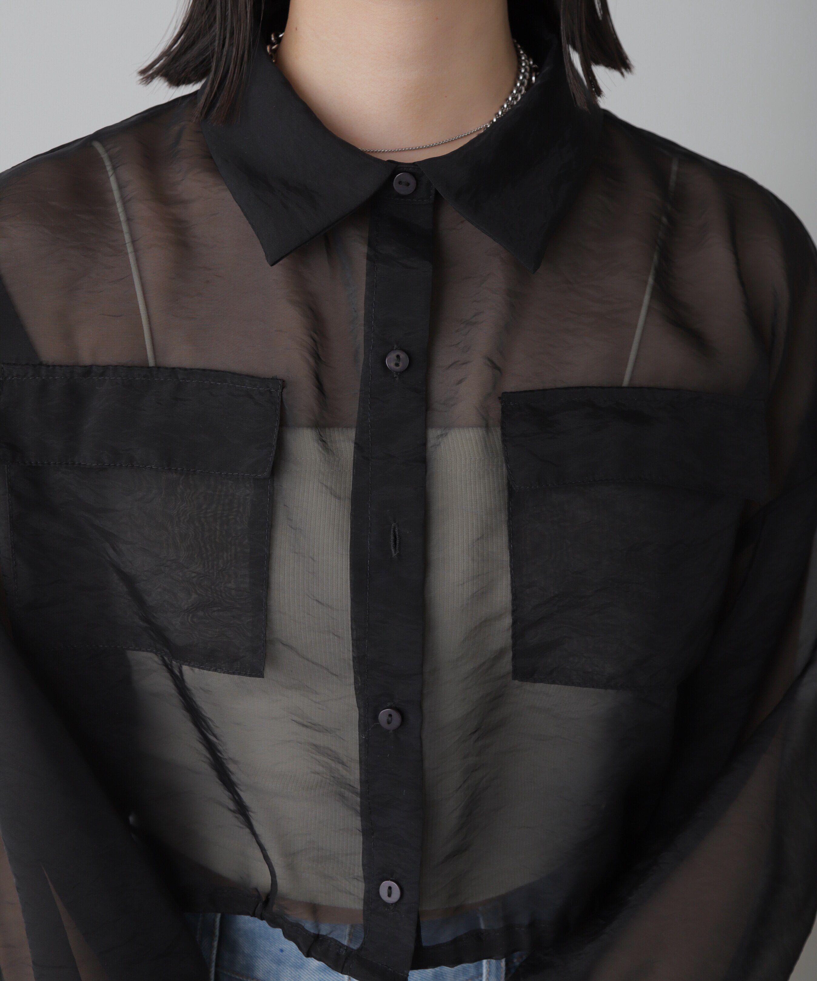  「裾ドロストショート丈シアーシャツ」|シャツ・ブラウス|