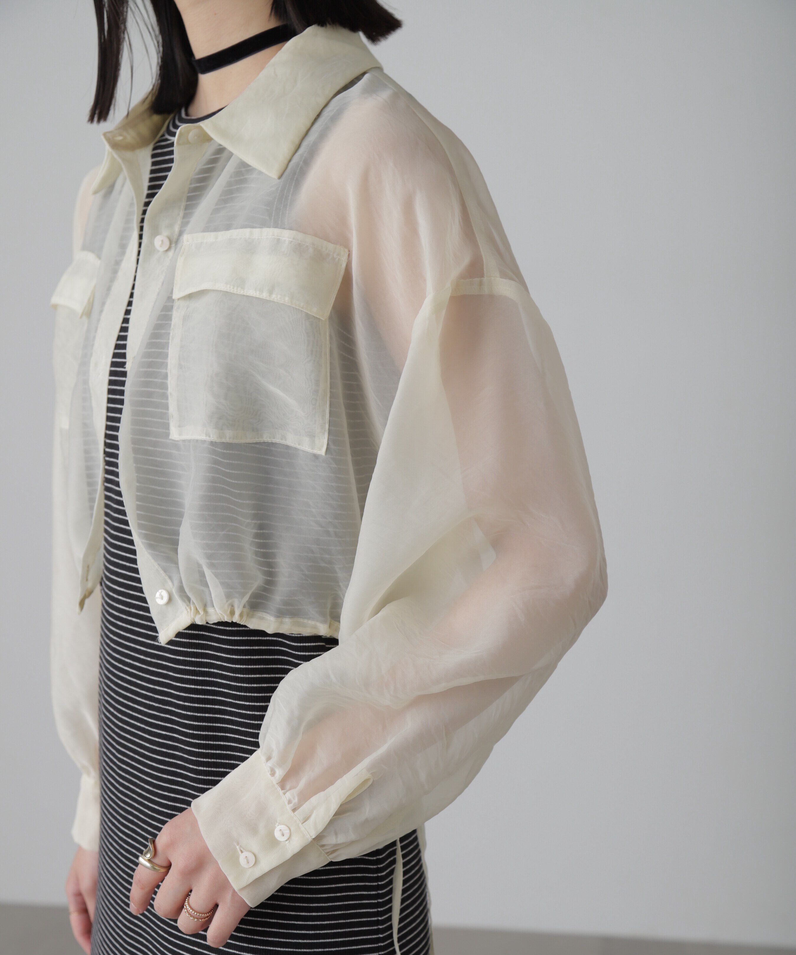  「裾ドロストショート丈シアーシャツ」|シャツ・ブラウス|