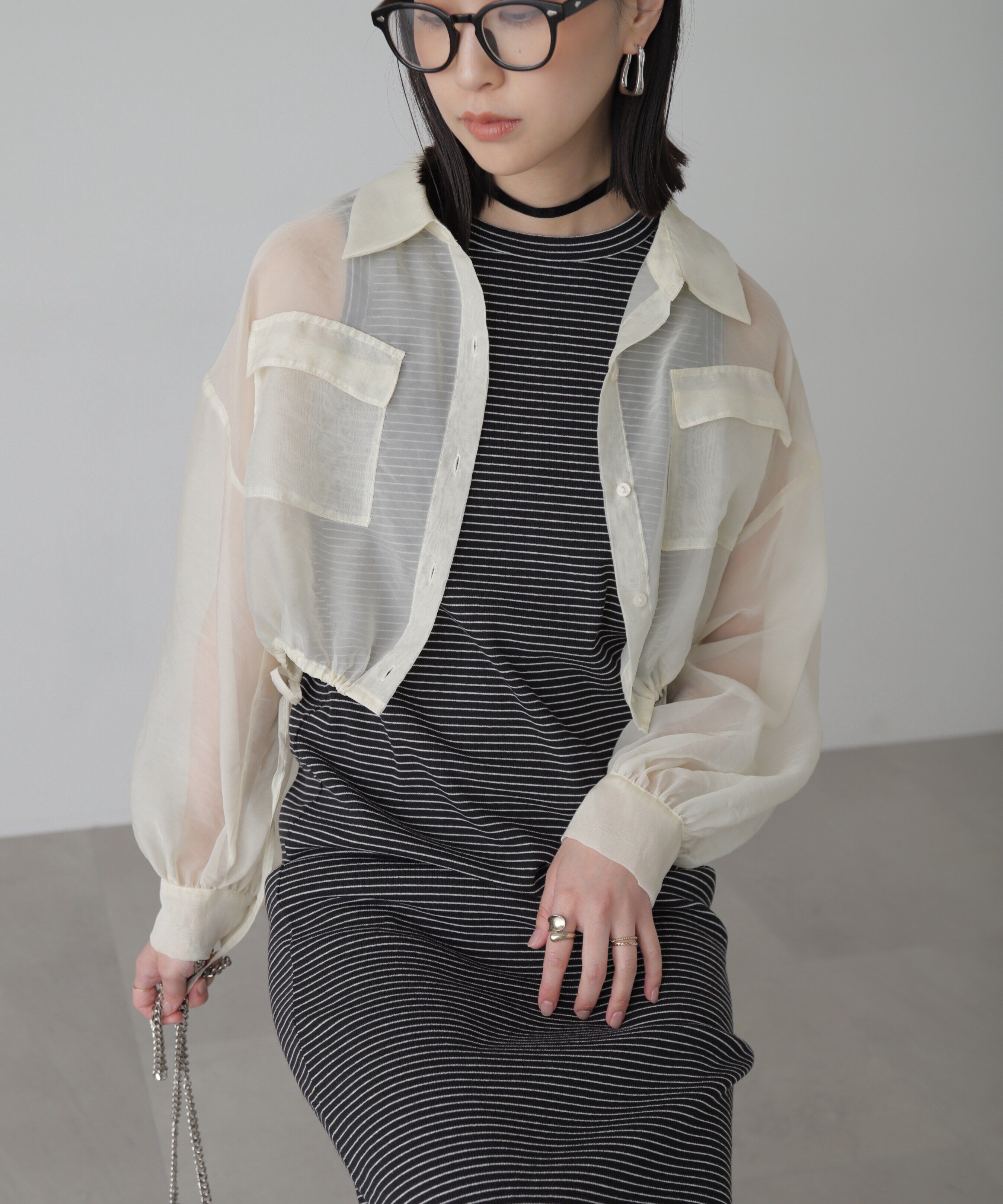  「裾ドロストショート丈シアーシャツ」|シャツ・ブラウス|