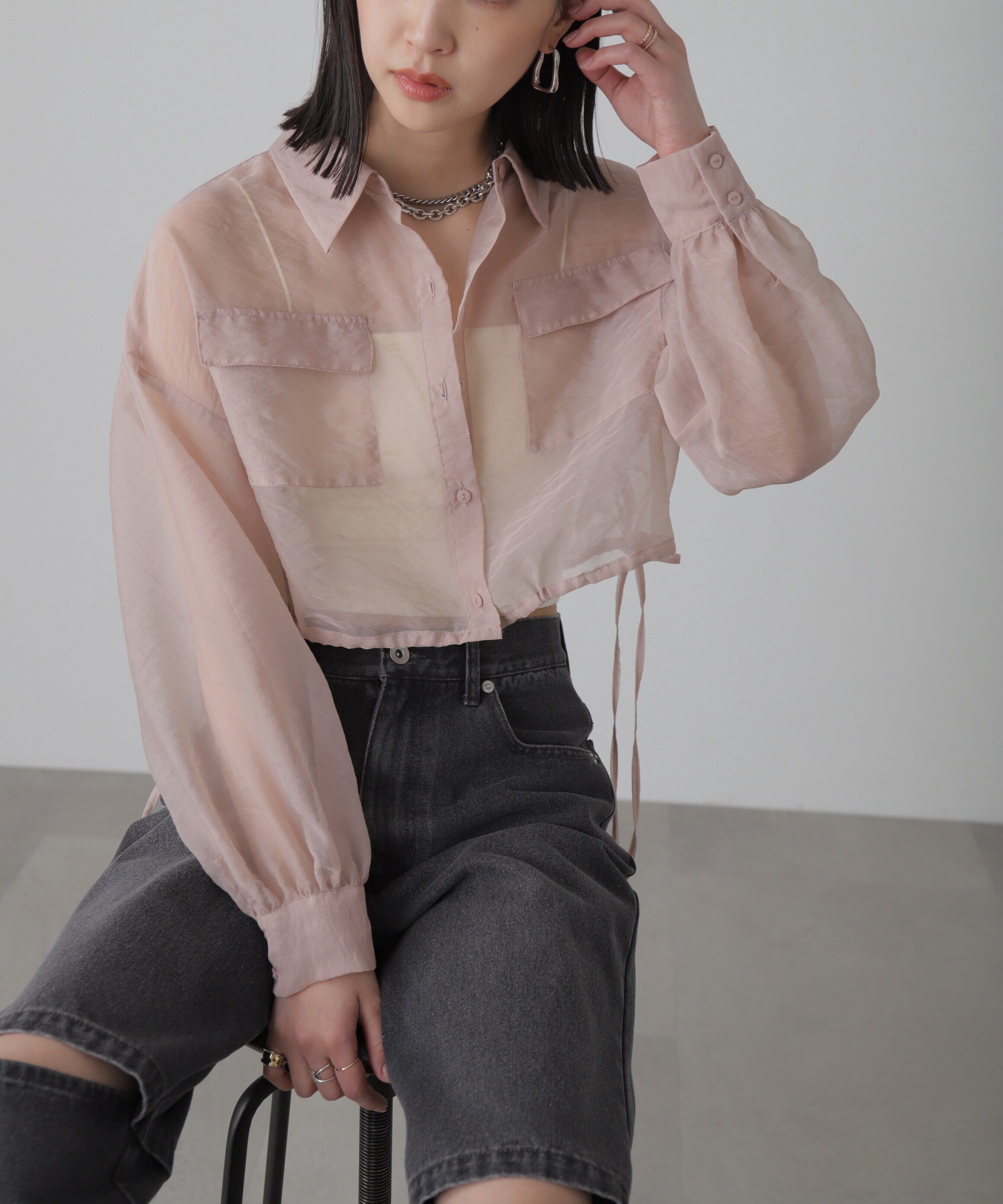  「裾ドロストショート丈シアーシャツ」|シャツ・ブラウス|