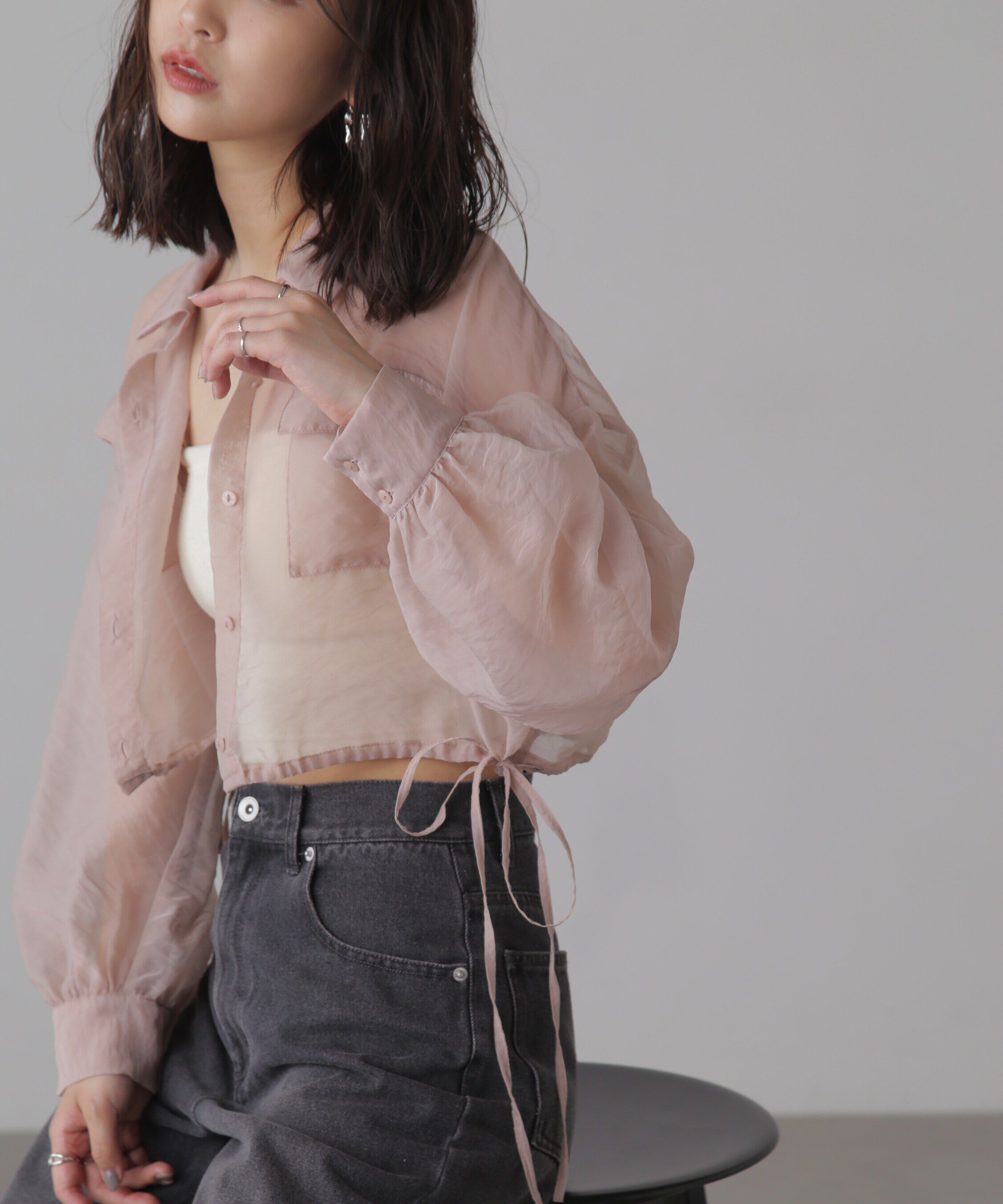  「裾ドロストショート丈シアーシャツ」|シャツ・ブラウス|