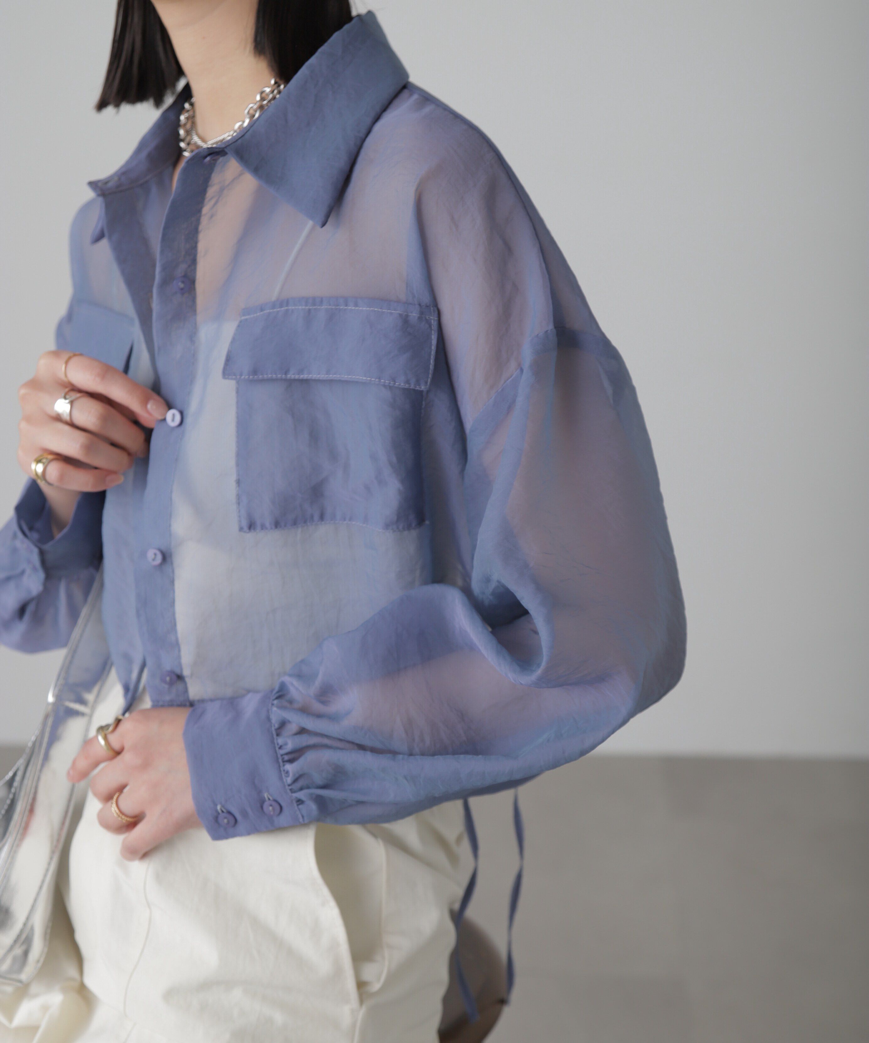  「裾ドロストショート丈シアーシャツ」|シャツ・ブラウス|