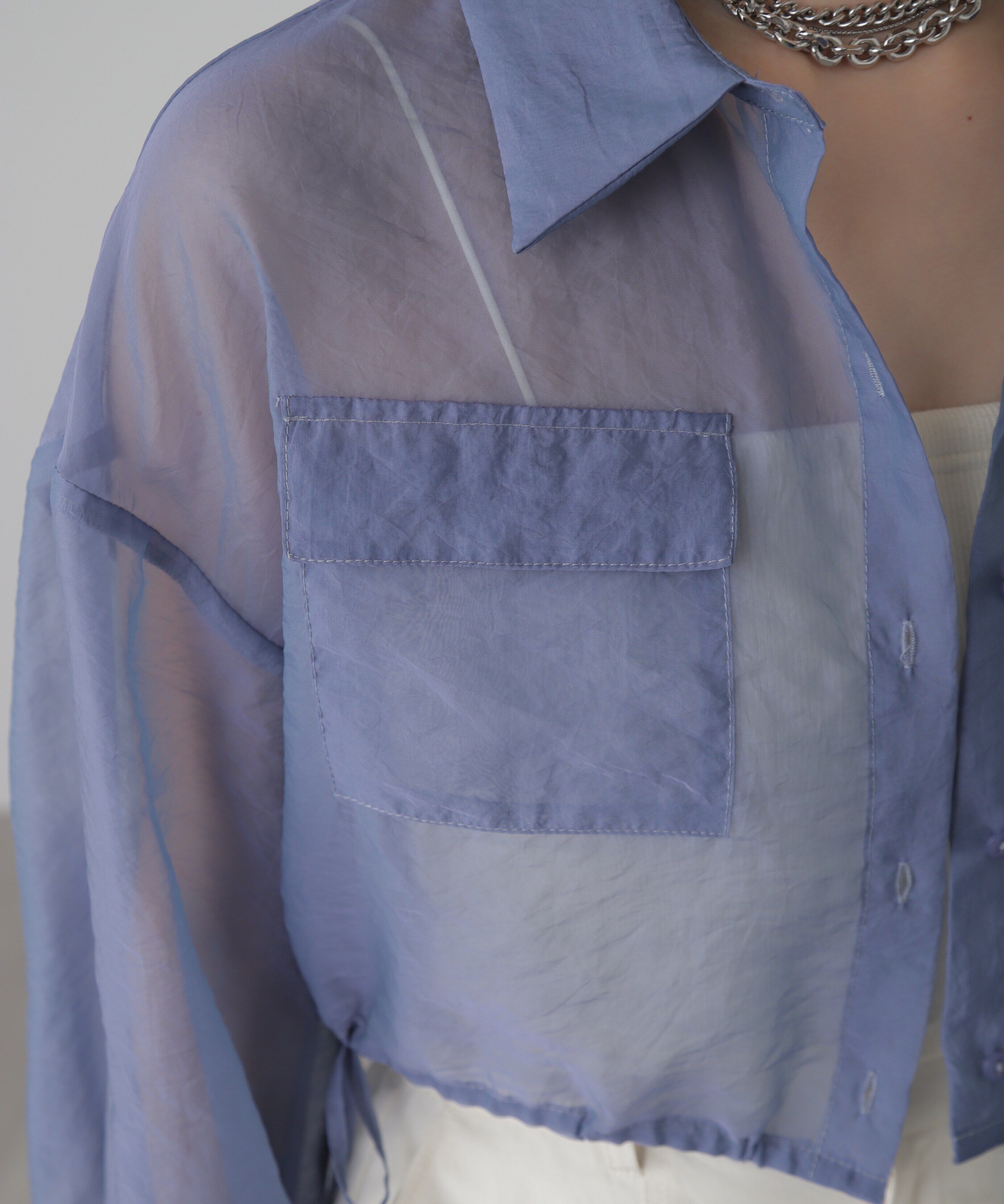  「裾ドロストショート丈シアーシャツ」|シャツ・ブラウス|