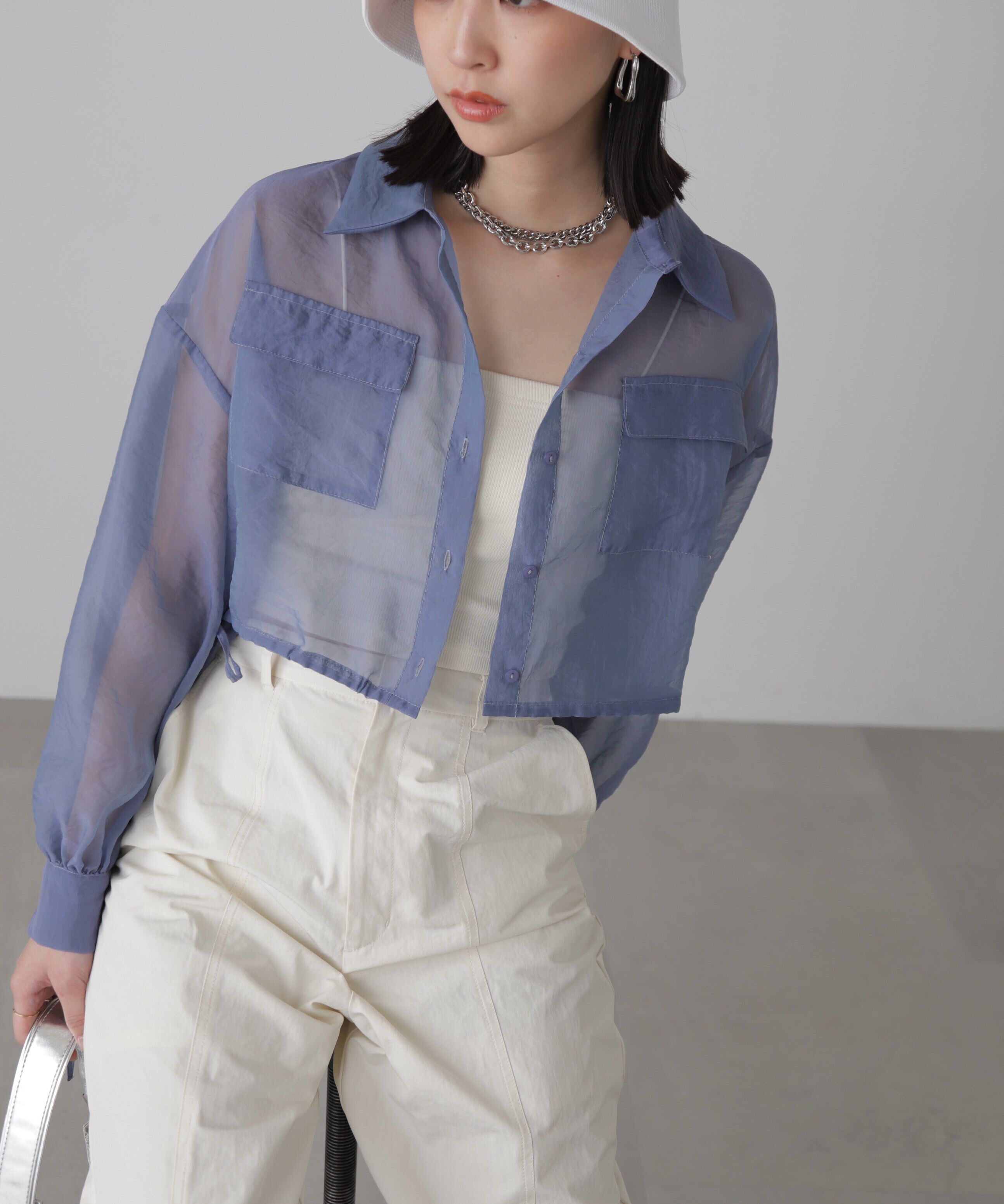  「裾ドロストショート丈シアーシャツ」|シャツ・ブラウス|