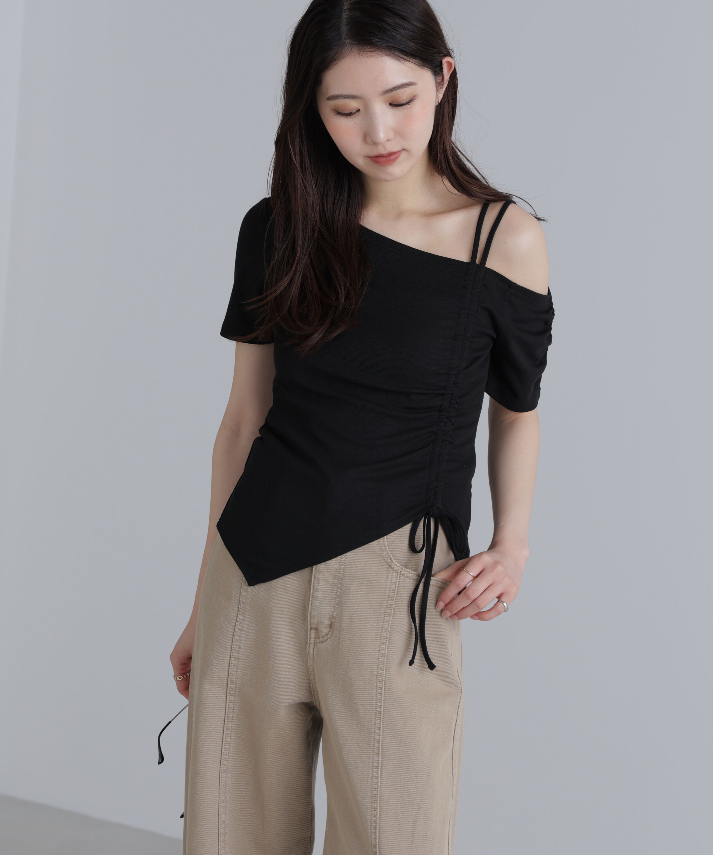  「ワンショルシャーリング半袖カットソー」|Tシャツ・カットソー|