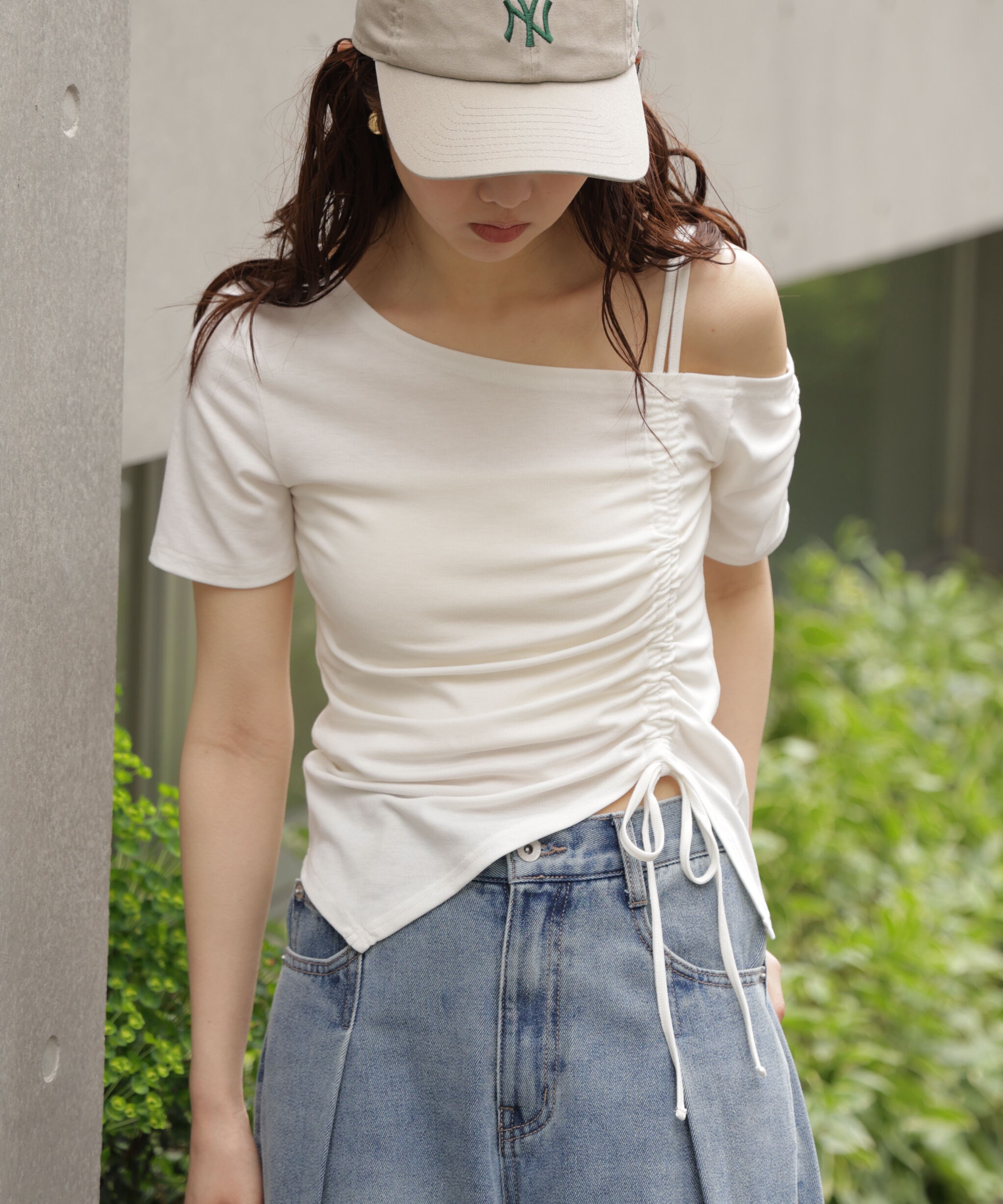  「ワンショルシャーリング半袖カットソー」|Tシャツ・カットソー|