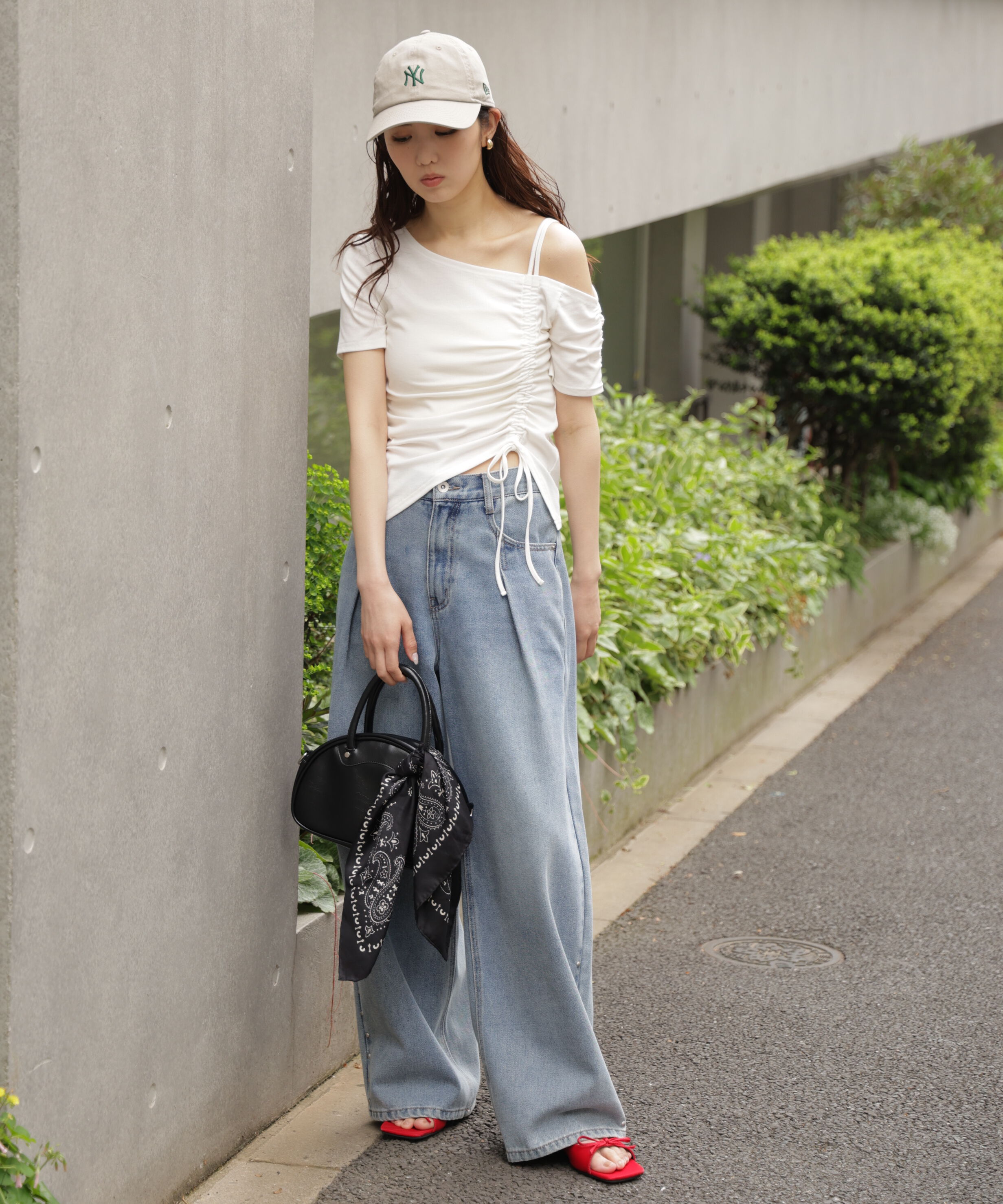  「ワンショルシャーリング半袖カットソー」|Tシャツ・カットソー|