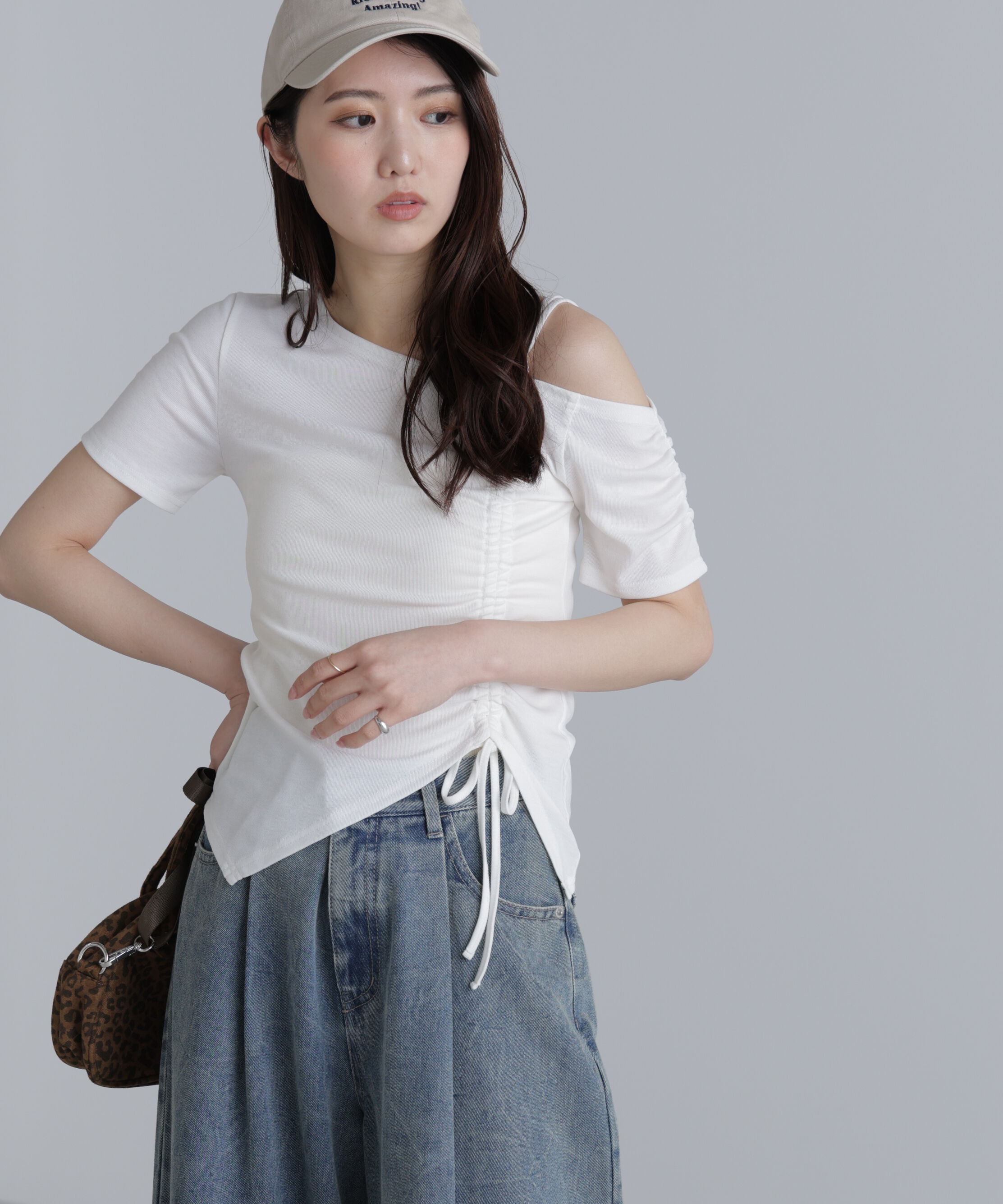  「ワンショルシャーリング半袖カットソー」|Tシャツ・カットソー|