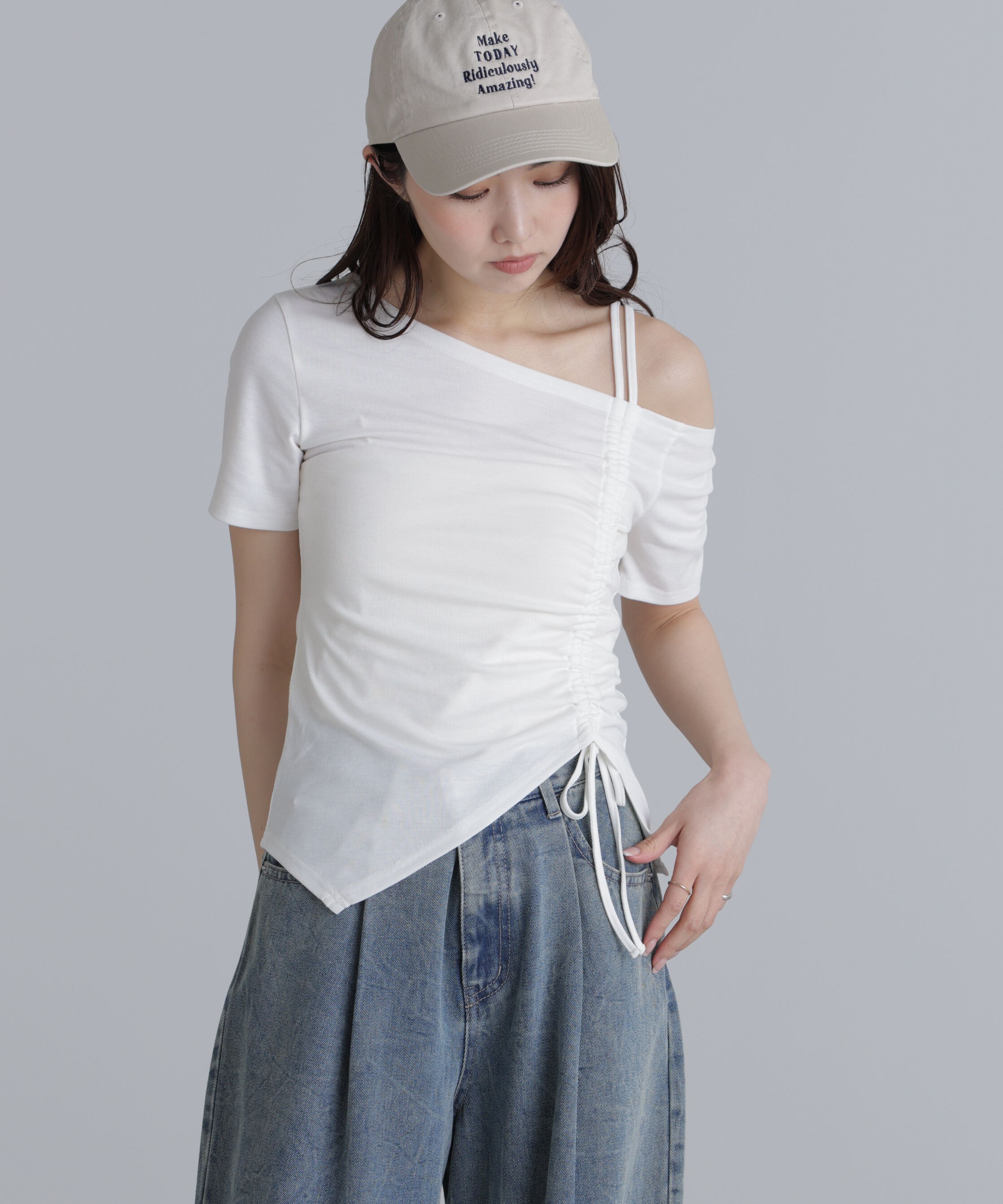  「ワンショルシャーリング半袖カットソー」|Tシャツ・カットソー|