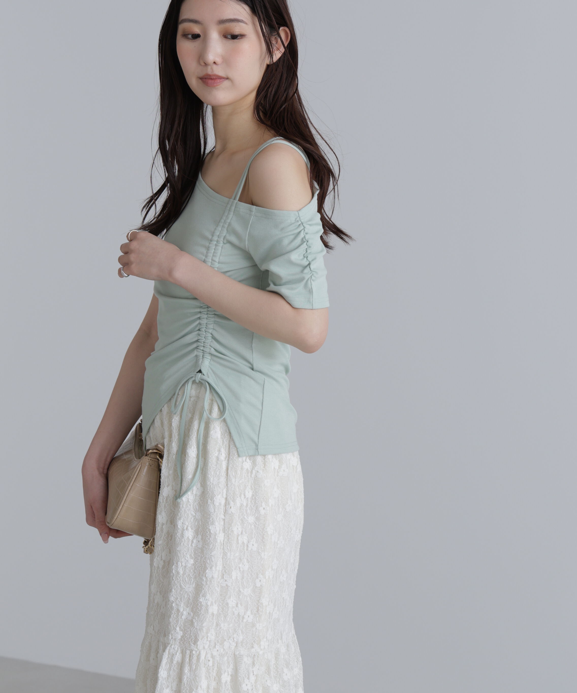  「ワンショルシャーリング半袖カットソー」|Tシャツ・カットソー|