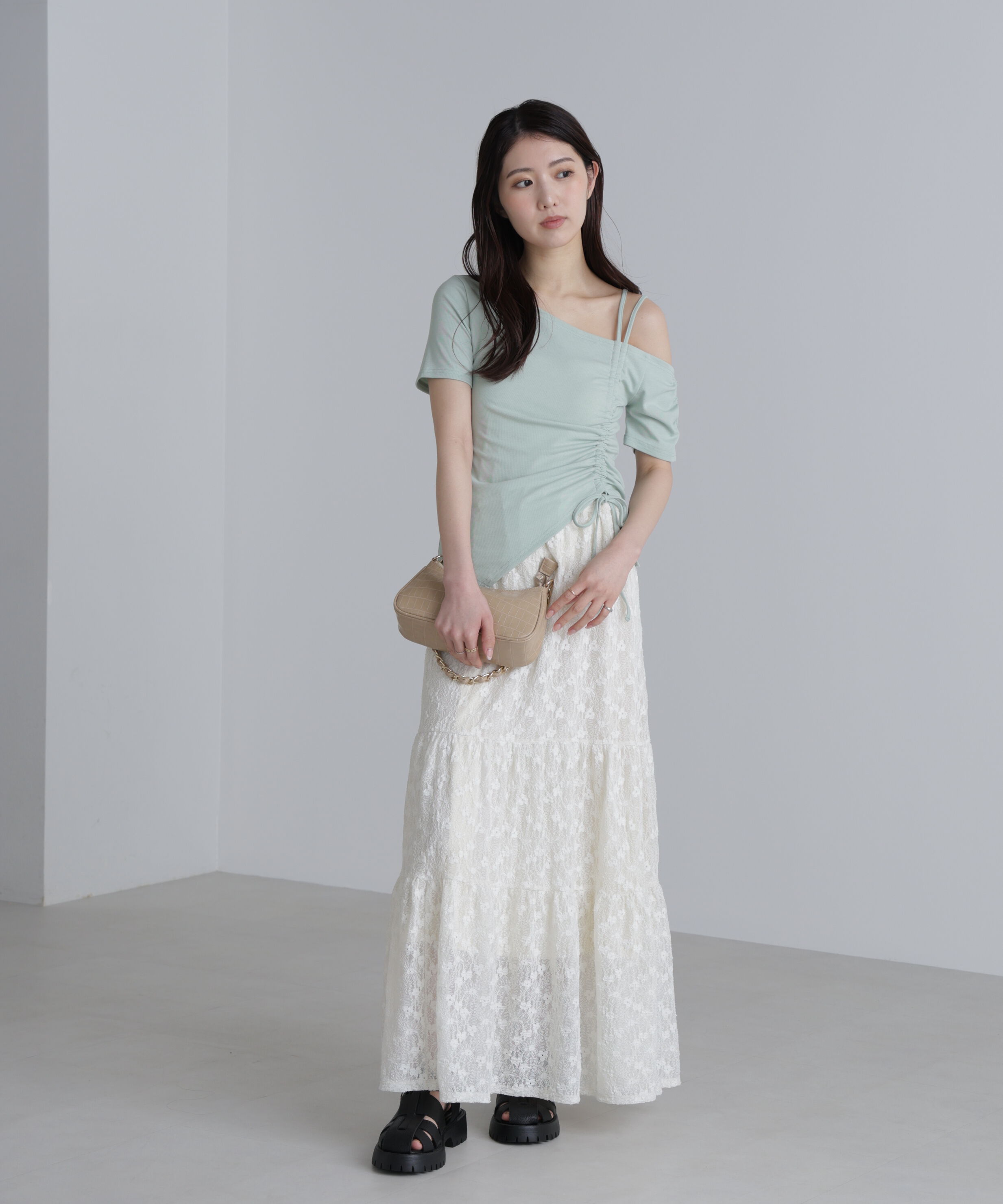  「ワンショルシャーリング半袖カットソー」|Tシャツ・カットソー|