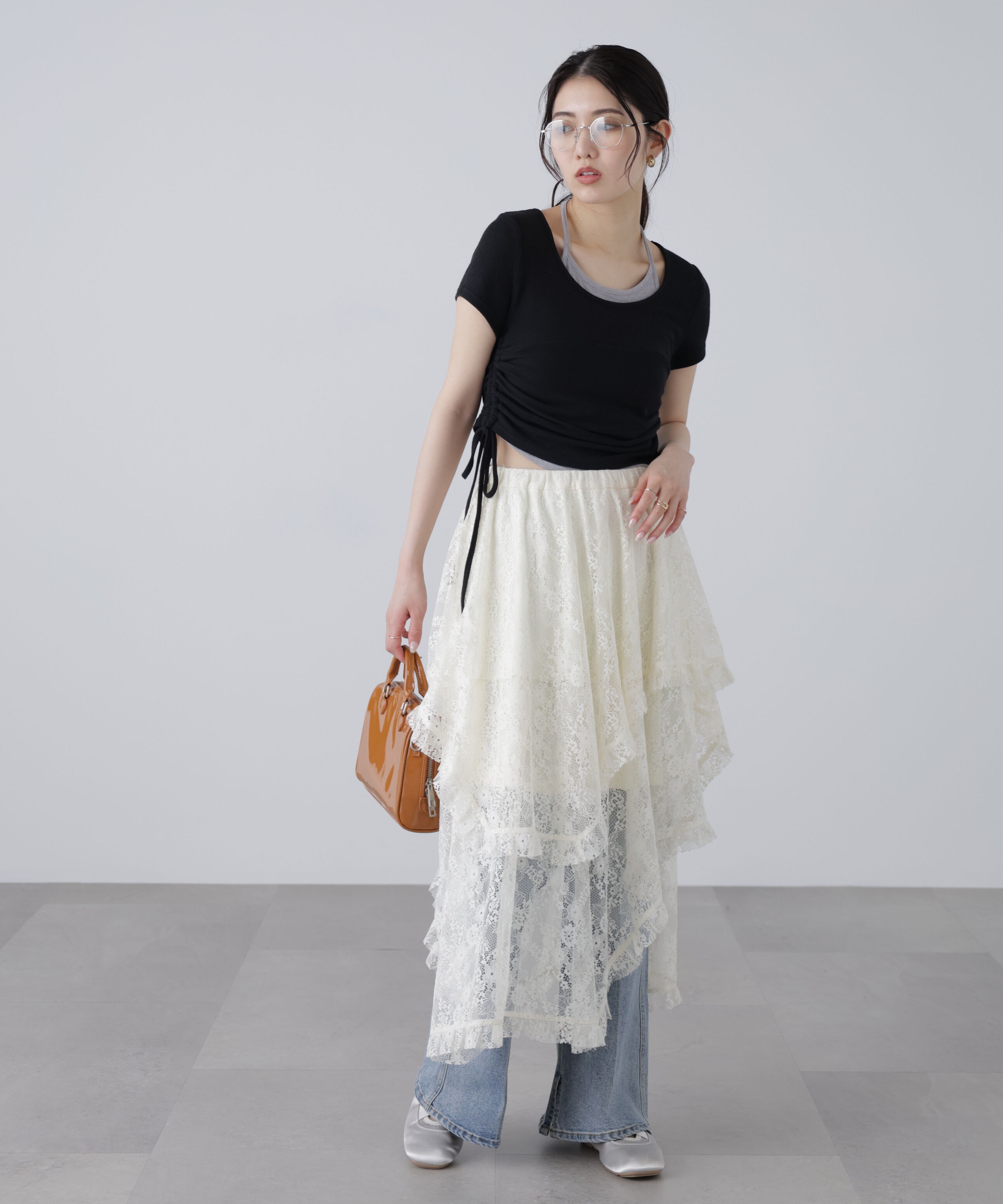  「ホルターネックレイヤードサイドドロスト半袖カットソー」|Tシャツ・カットソー|