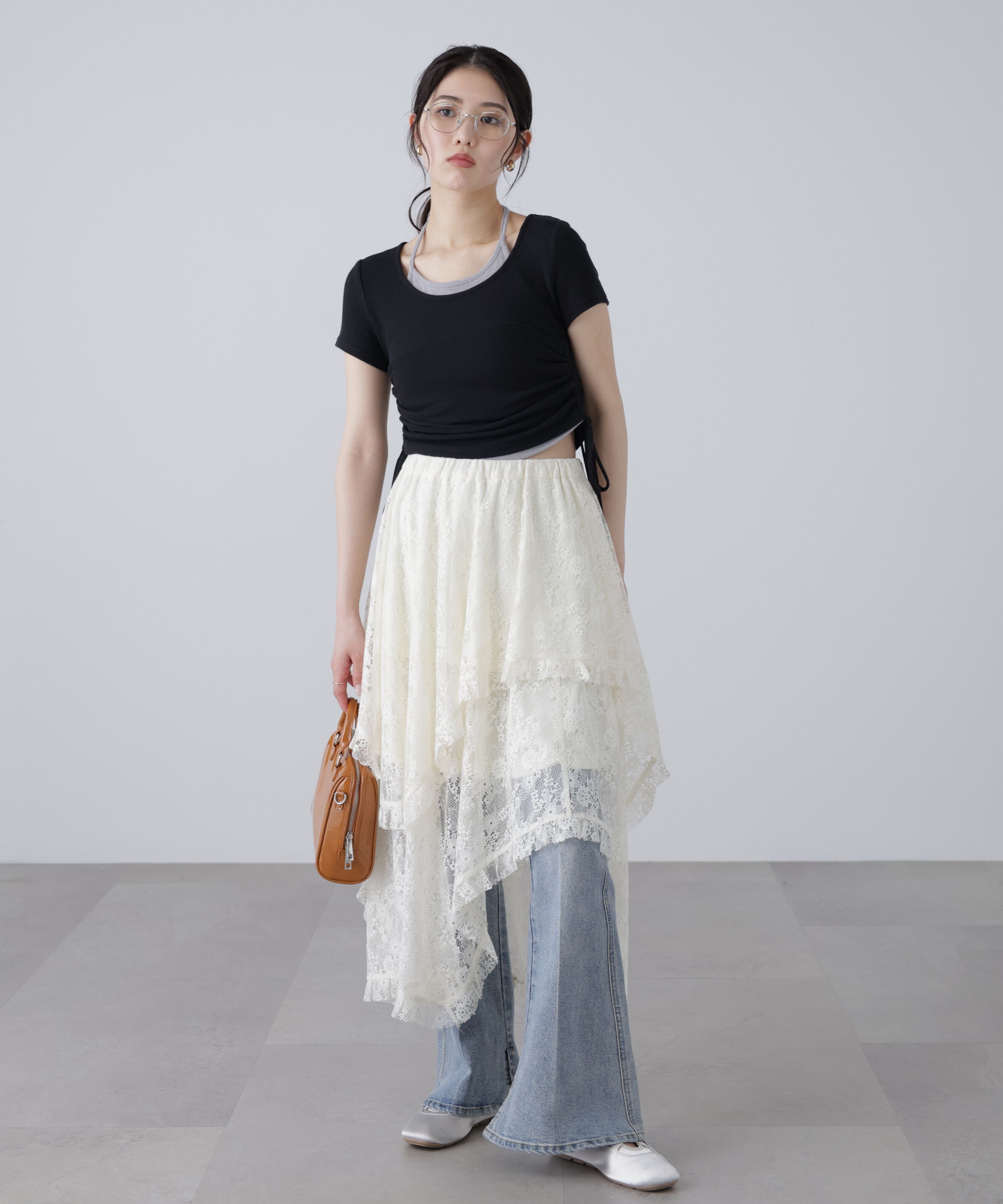  「ホルターネックレイヤードサイドドロスト半袖カットソー」|Tシャツ・カットソー|