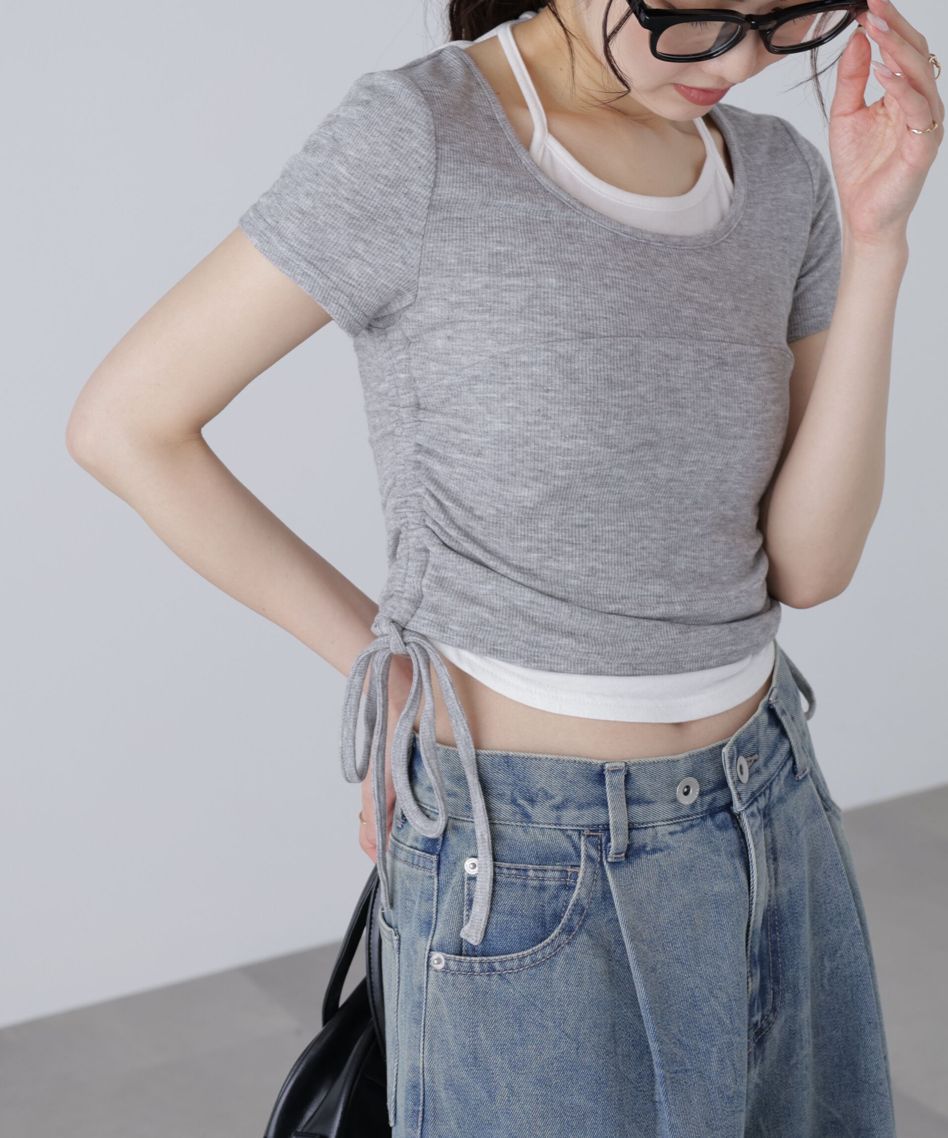  「ホルターネックレイヤードサイドドロスト半袖カットソー」|Tシャツ・カットソー|