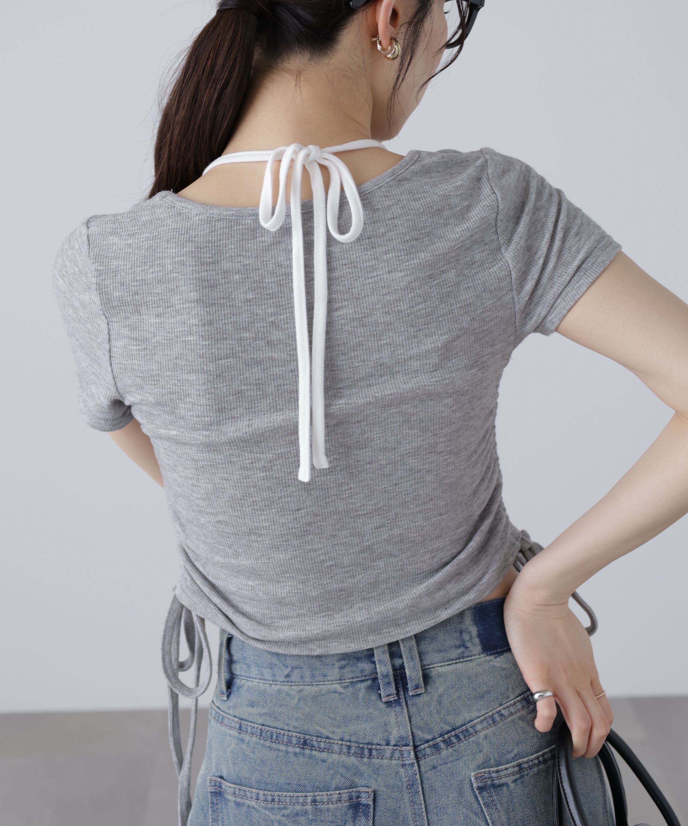  「ホルターネックレイヤードサイドドロスト半袖カットソー」|Tシャツ・カットソー|