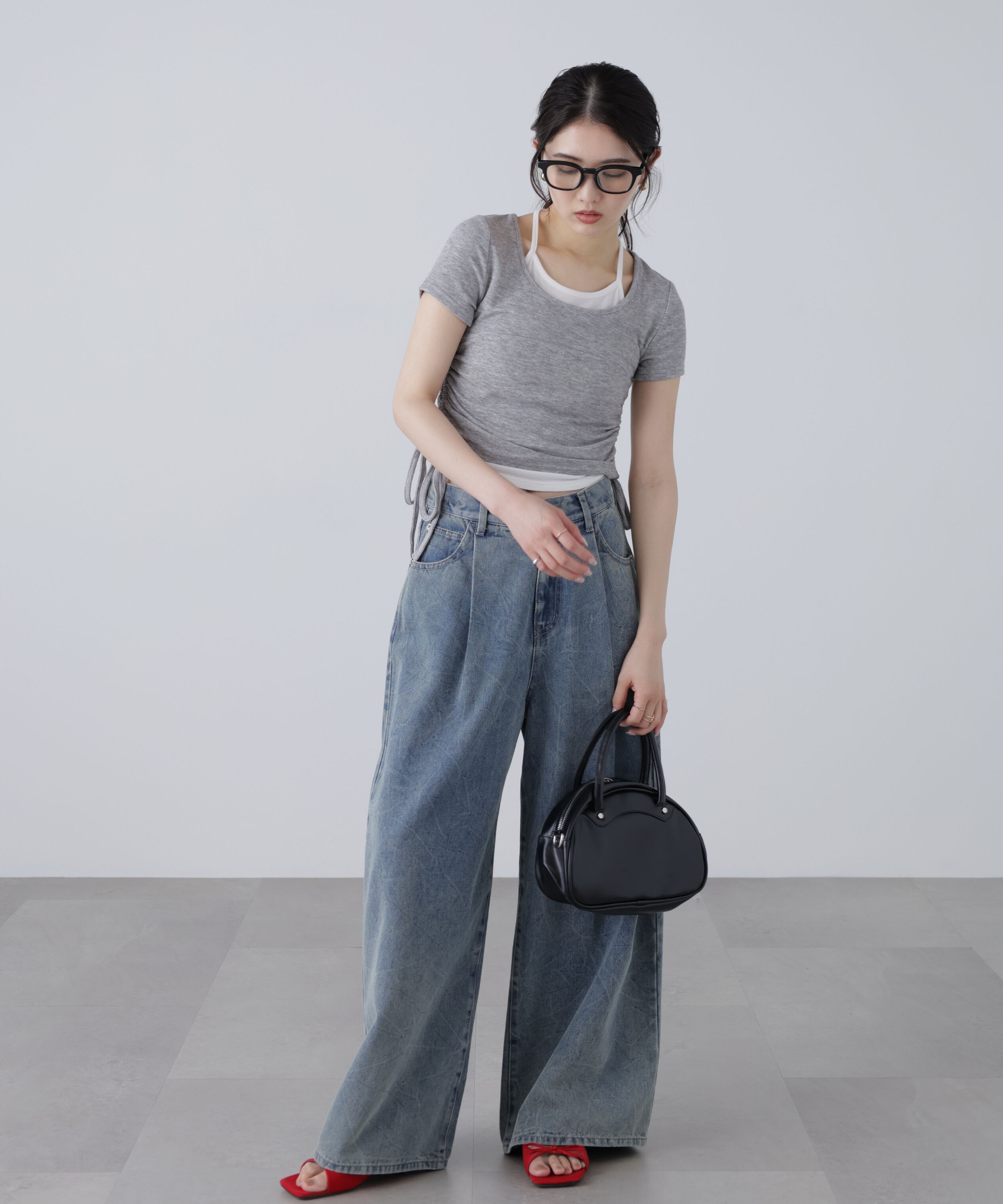  「ホルターネックレイヤードサイドドロスト半袖カットソー」|Tシャツ・カットソー|