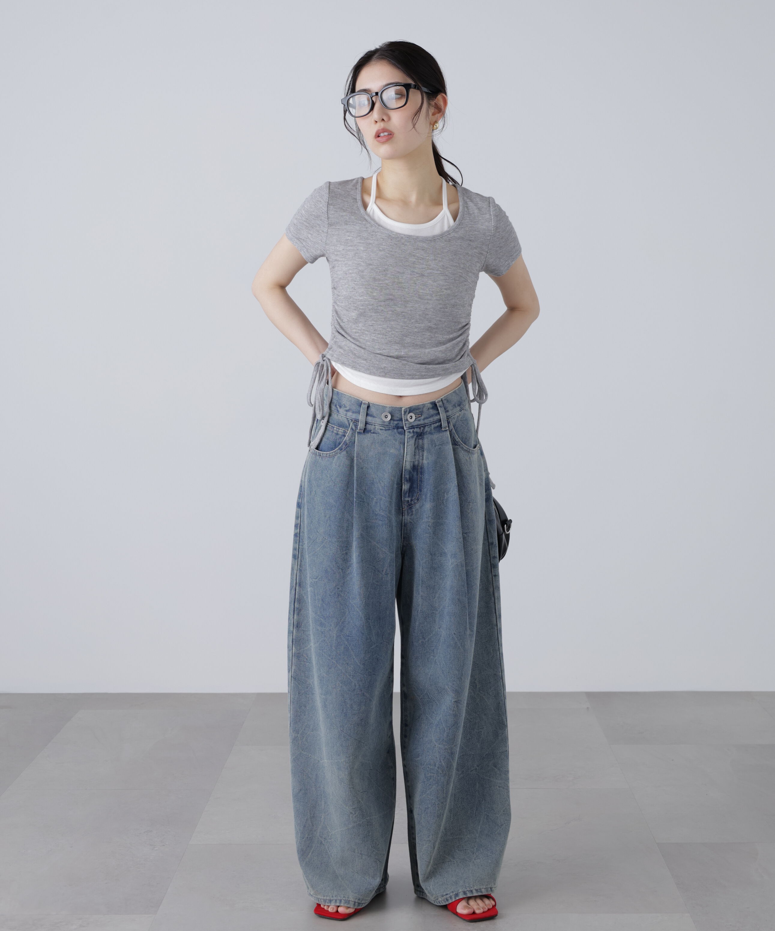  「ホルターネックレイヤードサイドドロスト半袖カットソー」|Tシャツ・カットソー|