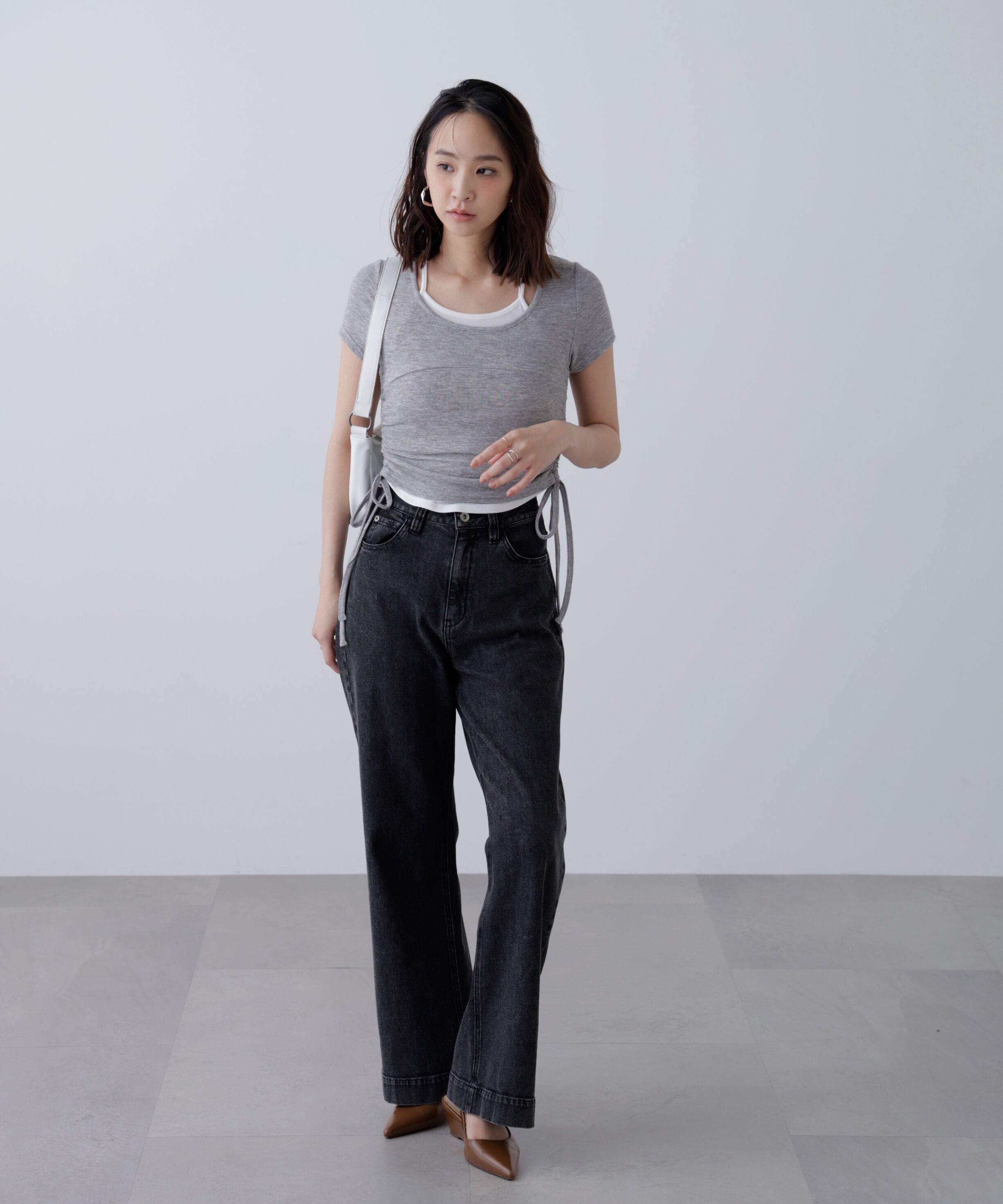  「ホルターネックレイヤードサイドドロスト半袖カットソー」|Tシャツ・カットソー|