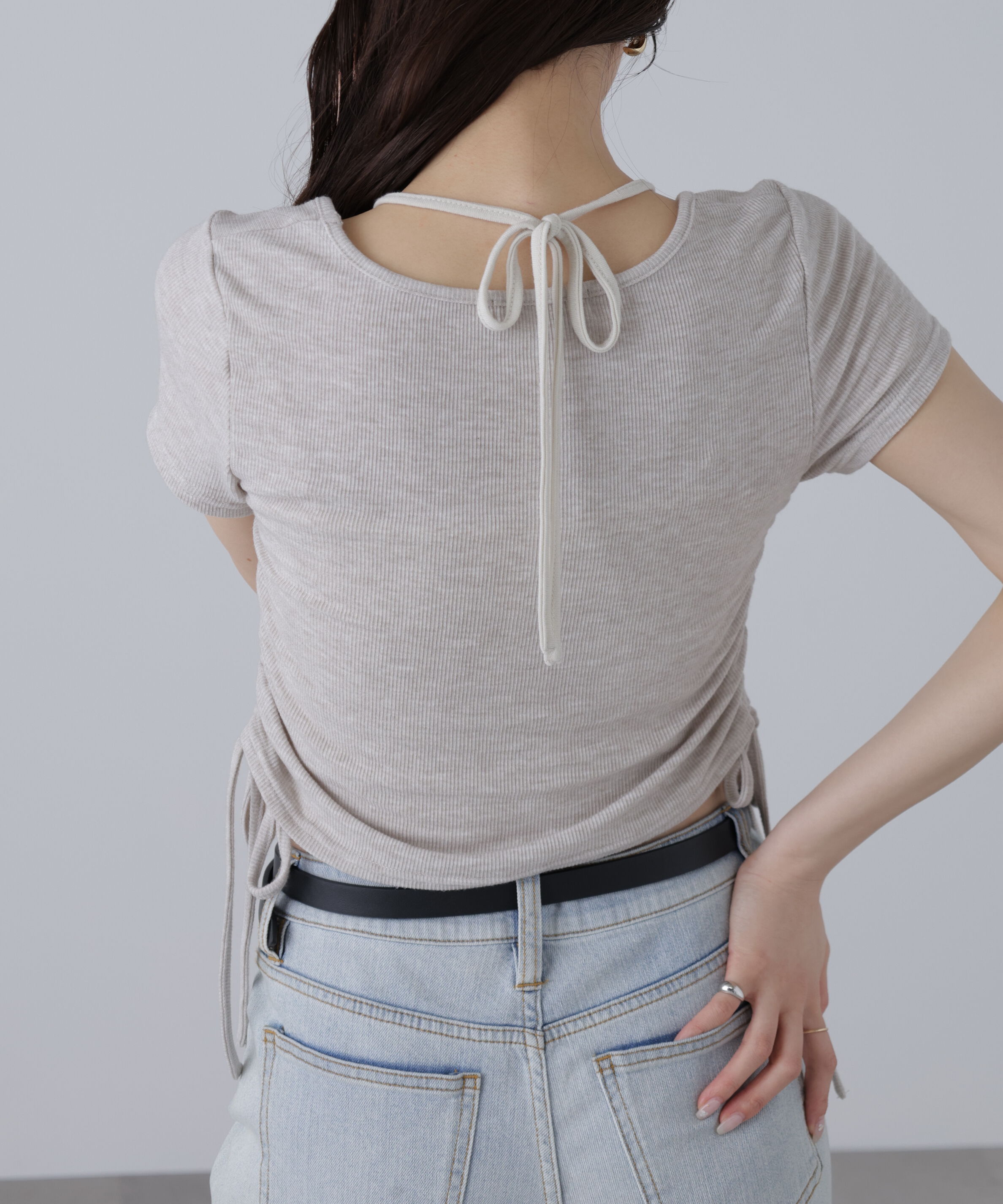  「ホルターネックレイヤードサイドドロスト半袖カットソー」|Tシャツ・カットソー|