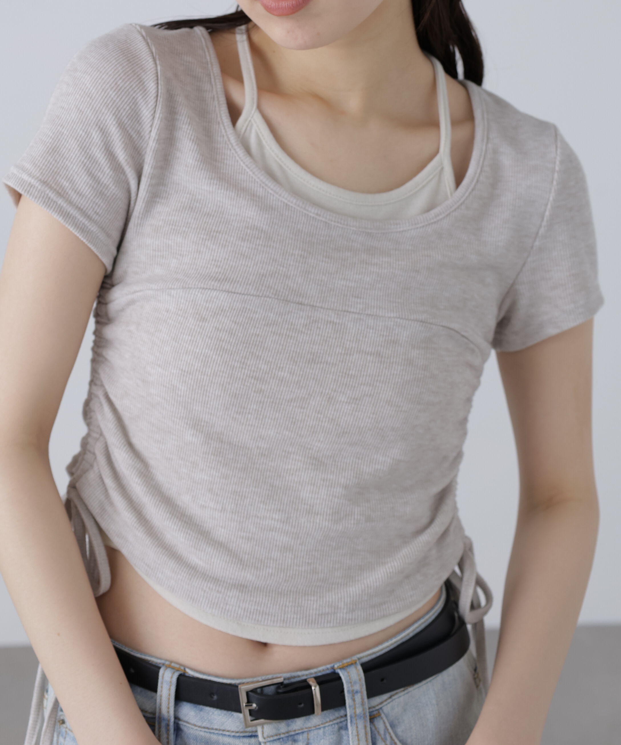  「ホルターネックレイヤードサイドドロスト半袖カットソー」|Tシャツ・カットソー|