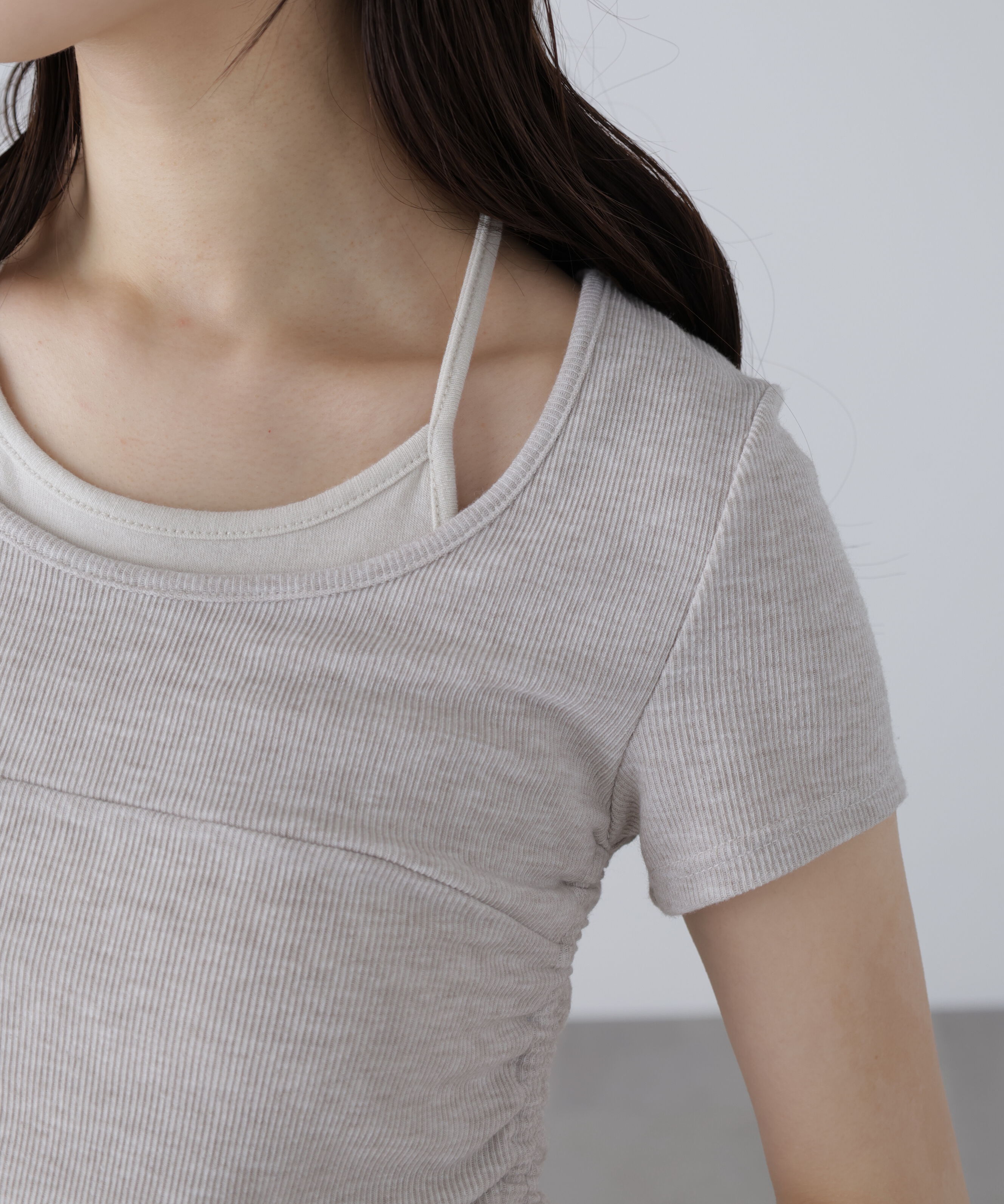  「ホルターネックレイヤードサイドドロスト半袖カットソー」|Tシャツ・カットソー|