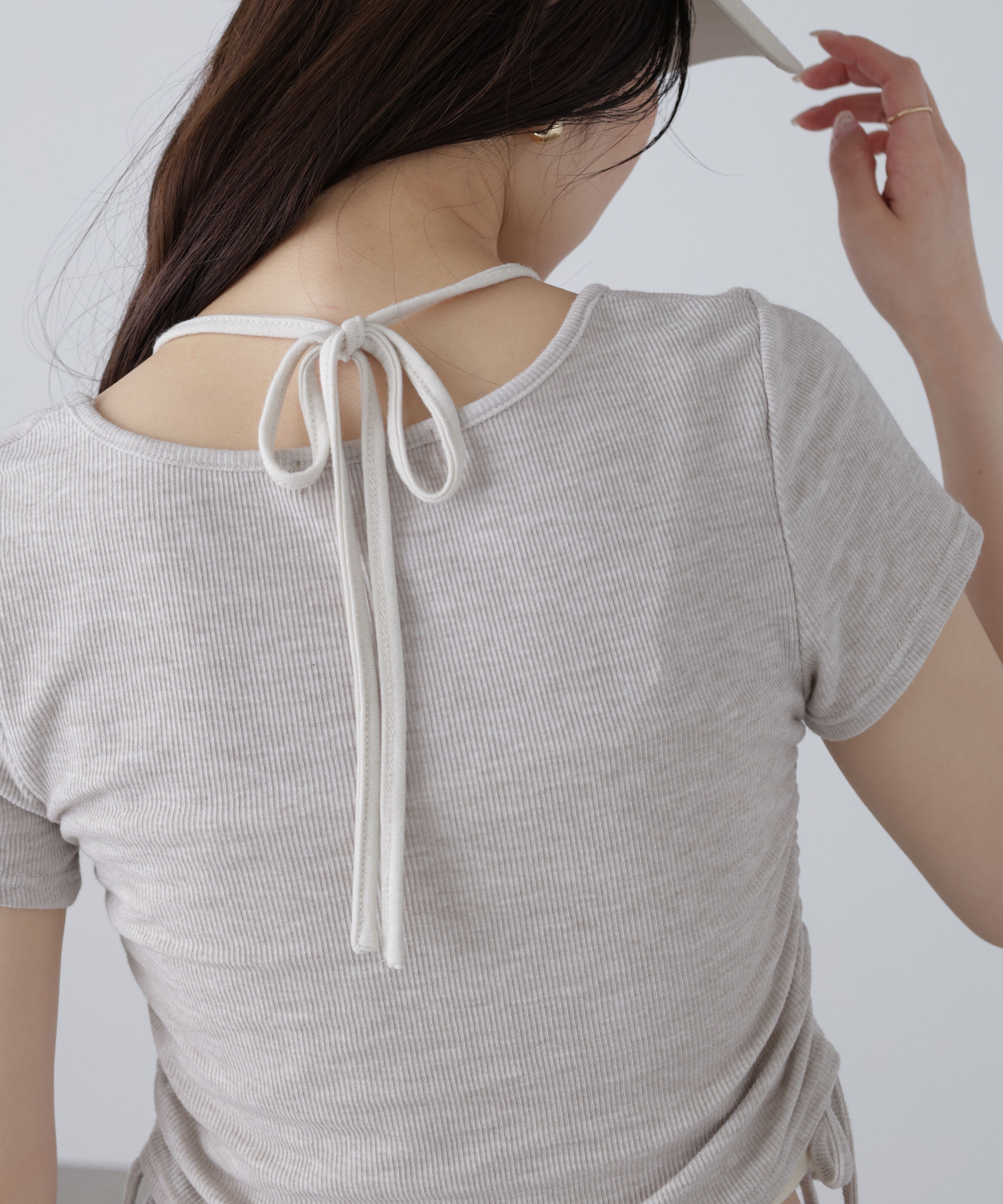  「ホルターネックレイヤードサイドドロスト半袖カットソー」|Tシャツ・カットソー|