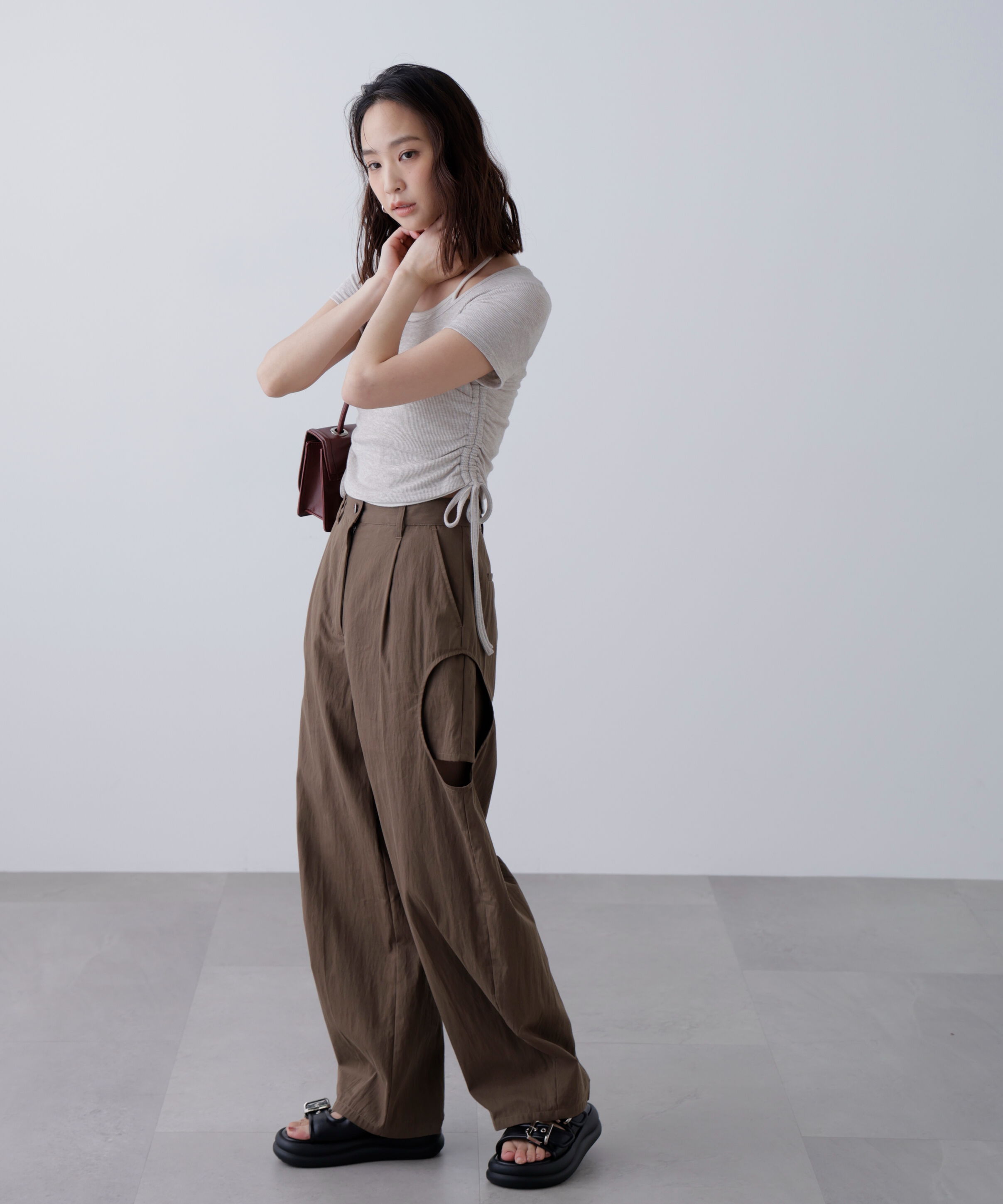  「ホルターネックレイヤードサイドドロスト半袖カットソー」|Tシャツ・カットソー|